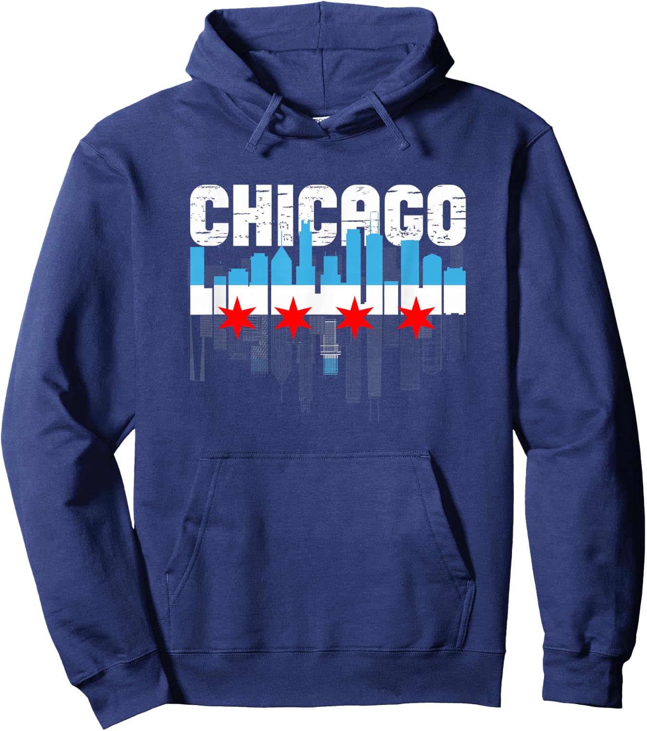 Vintage Chicago Illinois Flag Skyline Chicago Flag Lover Hoodie - Hoodie | Navy