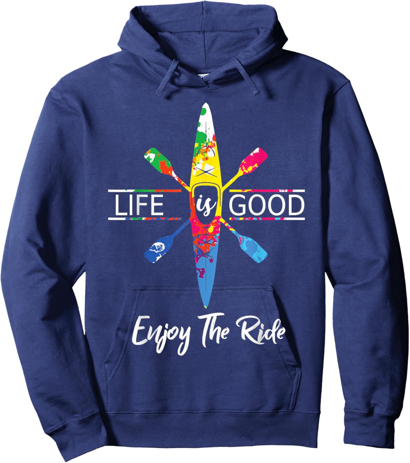 Enjoy The Ride Kayak Lover Watercolor Rainbow Kayaking Hoodie - Hoodie | Navy