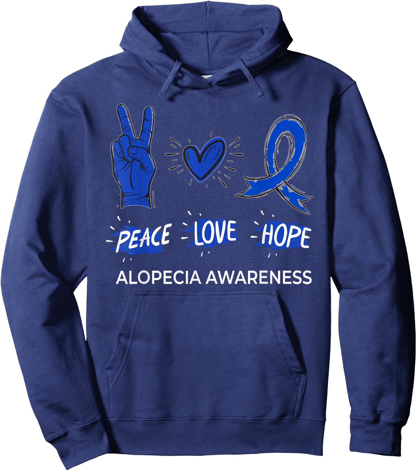 Peace Love Hope Alopecia Awareness Areata Ribbon Support Hoodie - Hoodie | Navy
