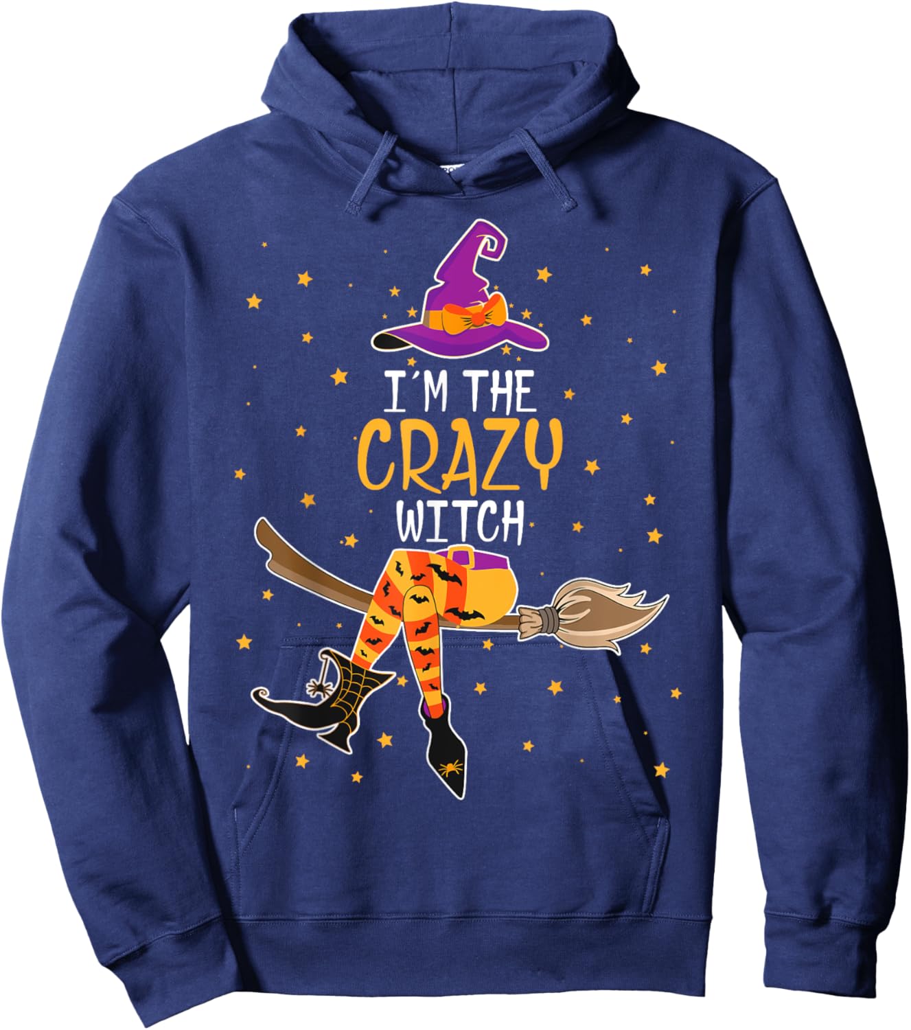 Matching Witch Halloween Group - I'm The Crazy Witch & Teen Girls, Black, Small, Short Sleeve, Classic Fit, Peter Pan Collar Hoodie - Hoodie | Navy