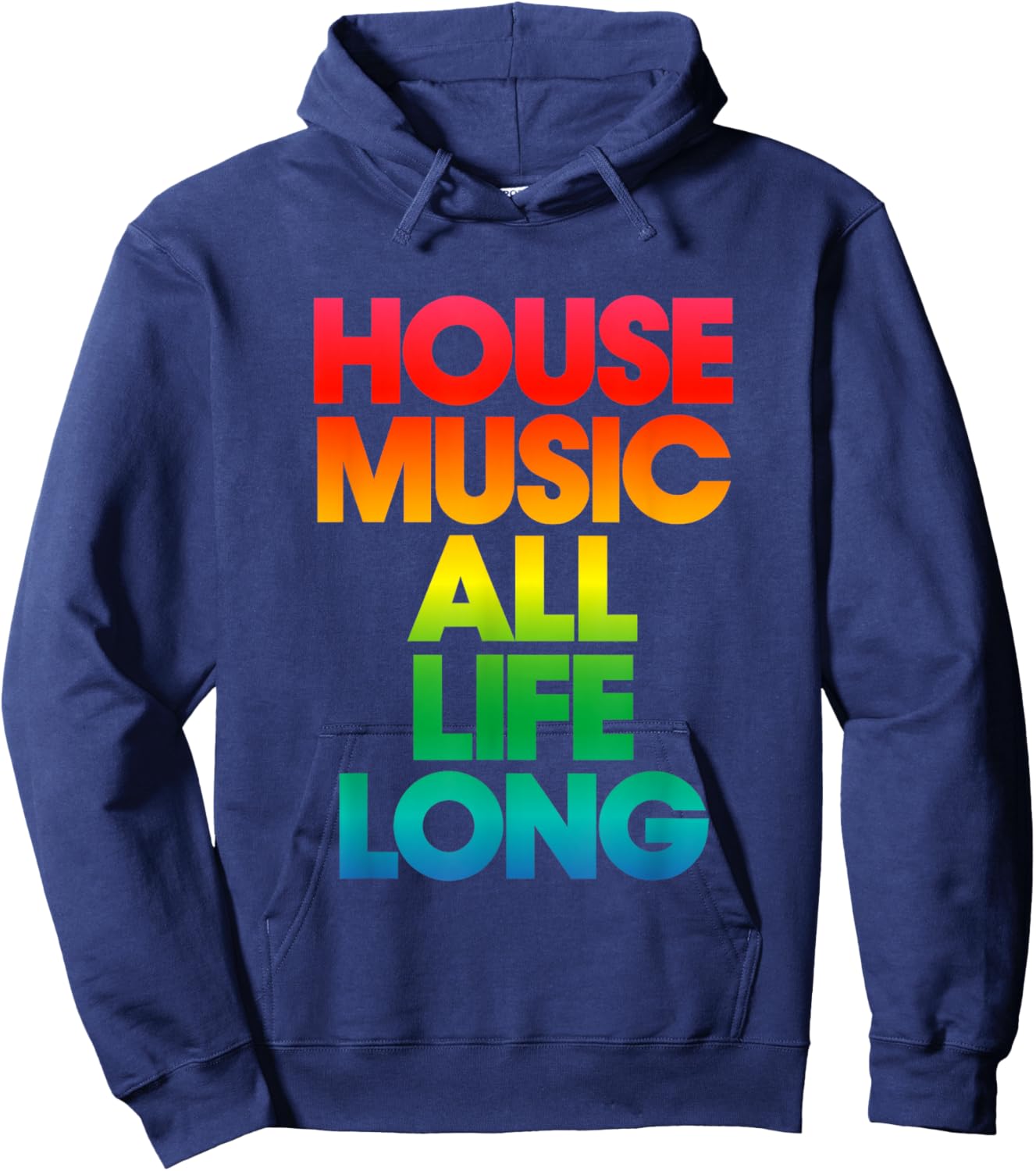 Rainbow Print Defected House Music All Life Long Hoodie - Hoodie | Navy