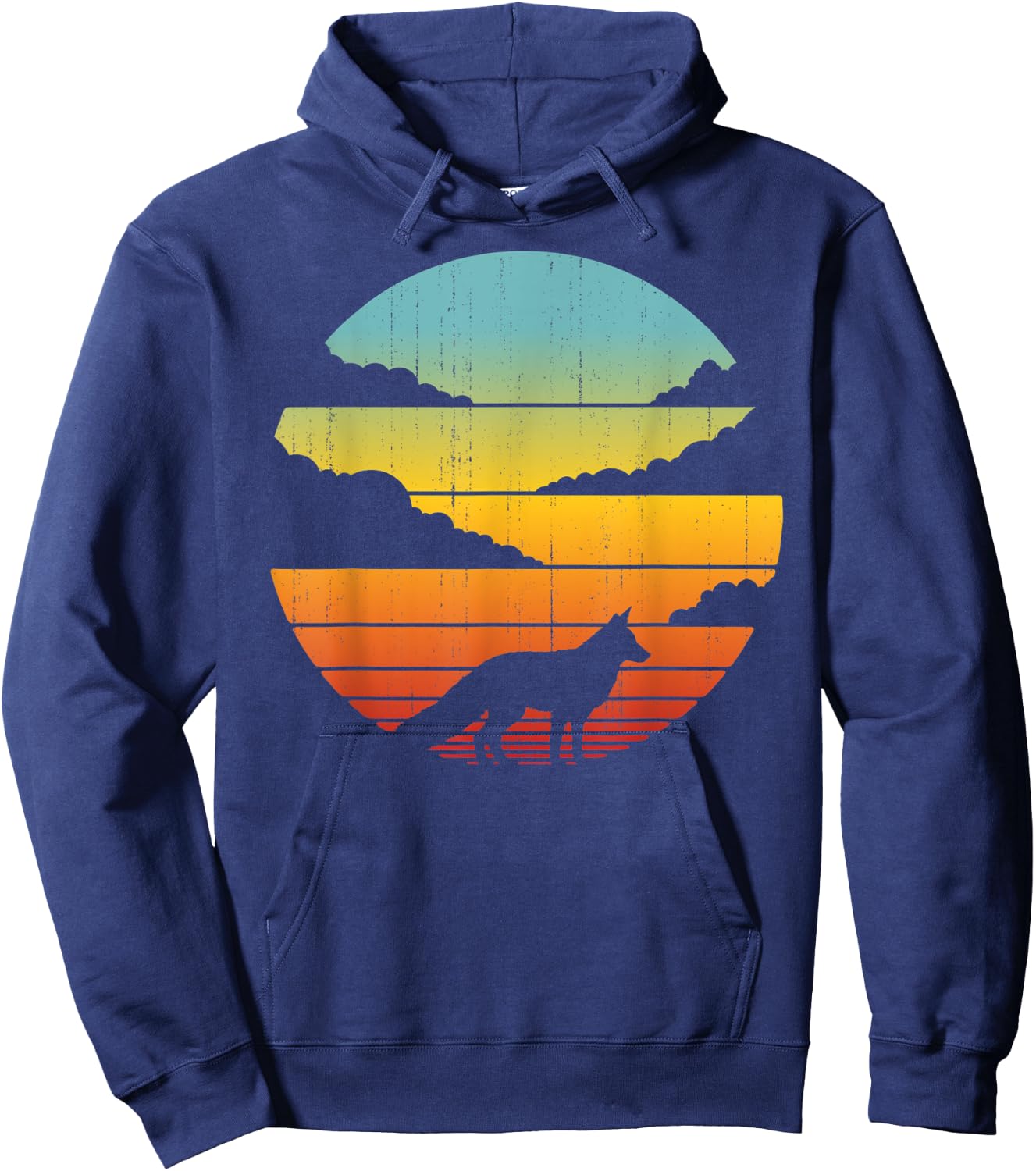 Fox Retro Vintage 60s 70s Sunset Mammal Animal Lovers Men Hoodie - Hoodie | Navy