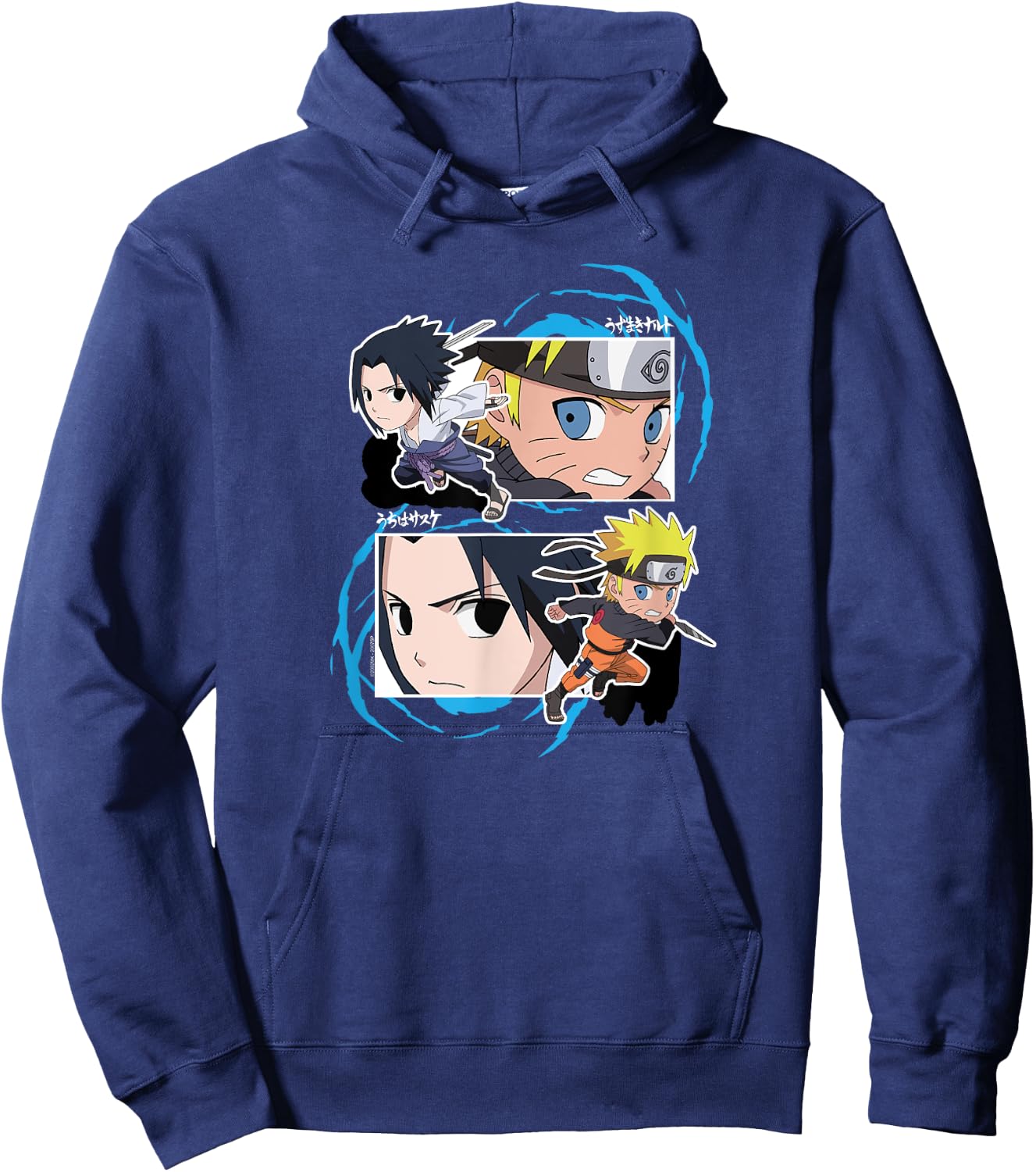 Naruto and Sasuke SD Fight Frames Anime Hoodie - Hoodie | Navy
