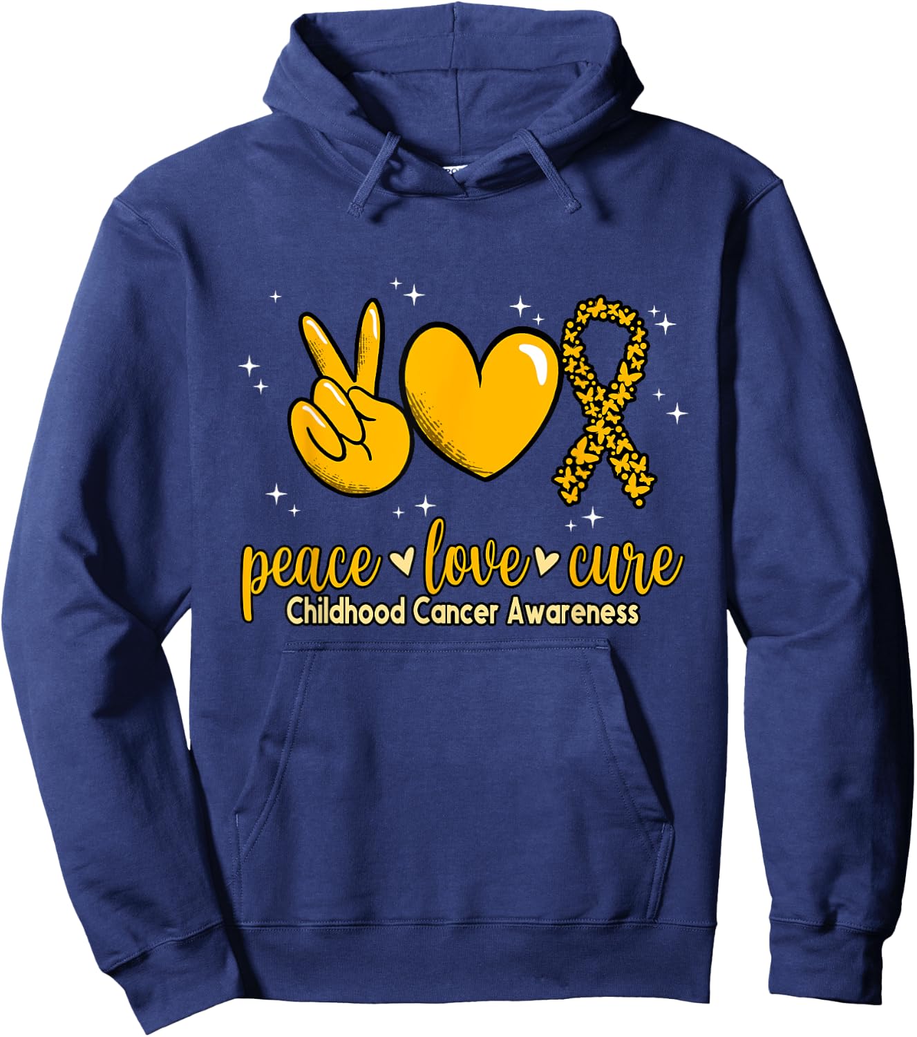 Childhood Cancer Awareness Peace Love Cure Childhood Cancer Hoodie - Hoodie | Navy