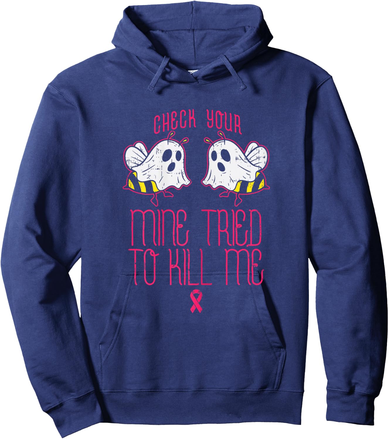 Check Your Boo-bees Funny Halloween Breast Cancer Awareness Hoodie - Hoodie | Navy