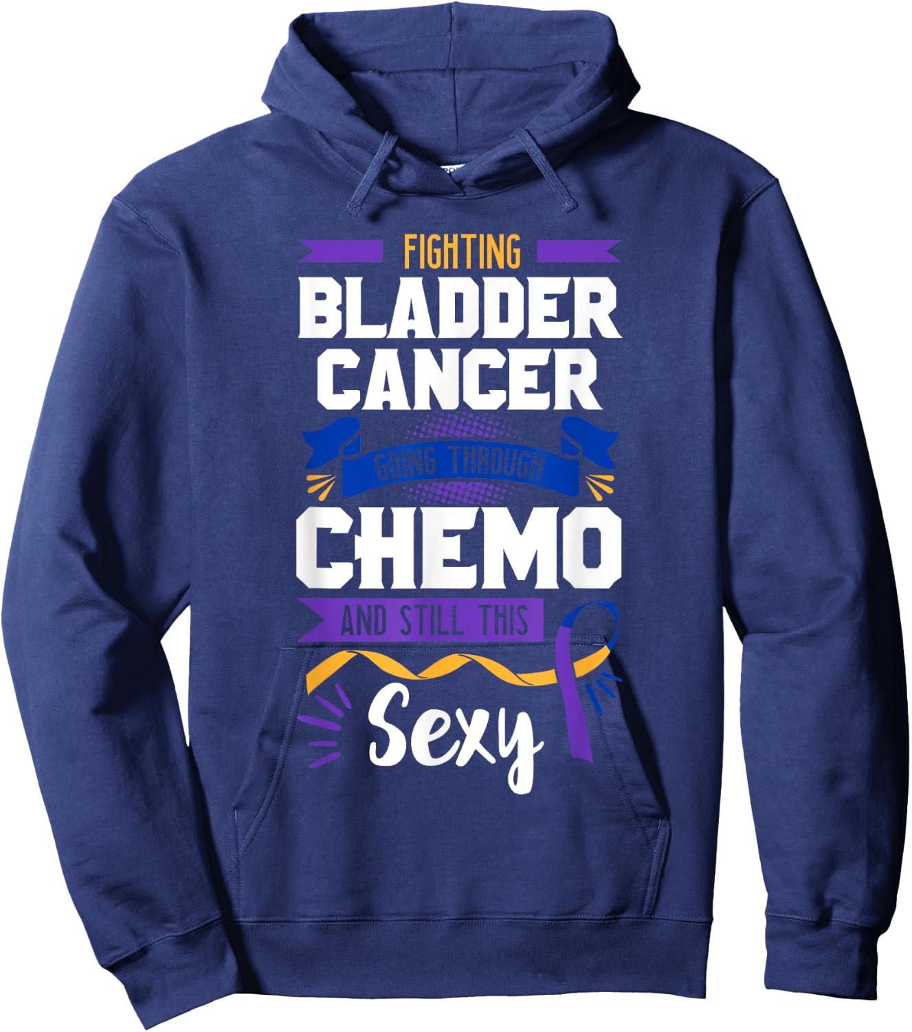 Fighting Chemo Bladder Cancer Purple Blue And Yellow Dysuria Hoodie - Hoodie | Navy