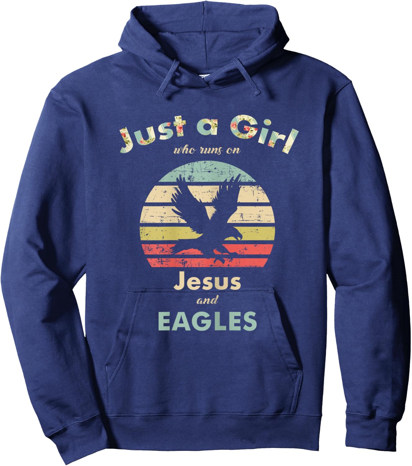 Just A Girl Who Runs on Jesus and Eagles Retro Eagle Hoodie - Hoodie | Navy
