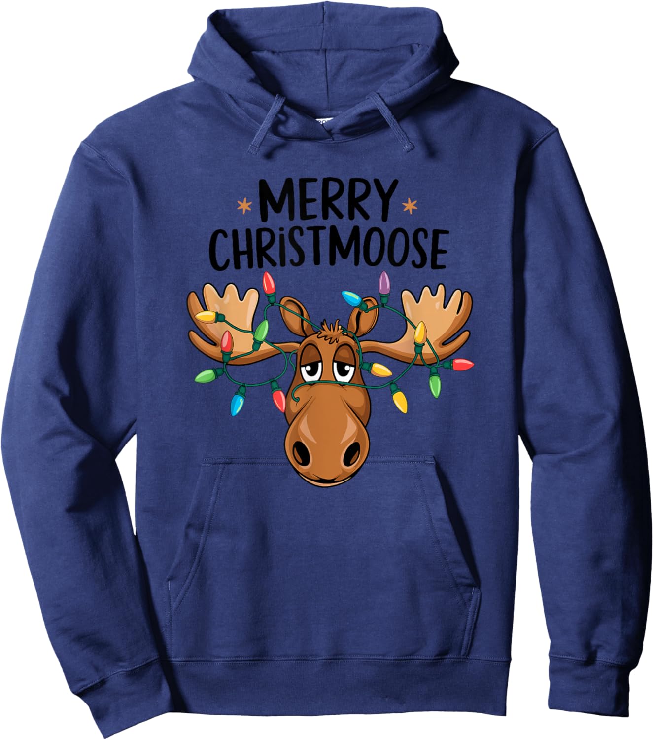 Merry Christmoose Sweet moose with Christmas lights Hoodie - Hoodie | Navy