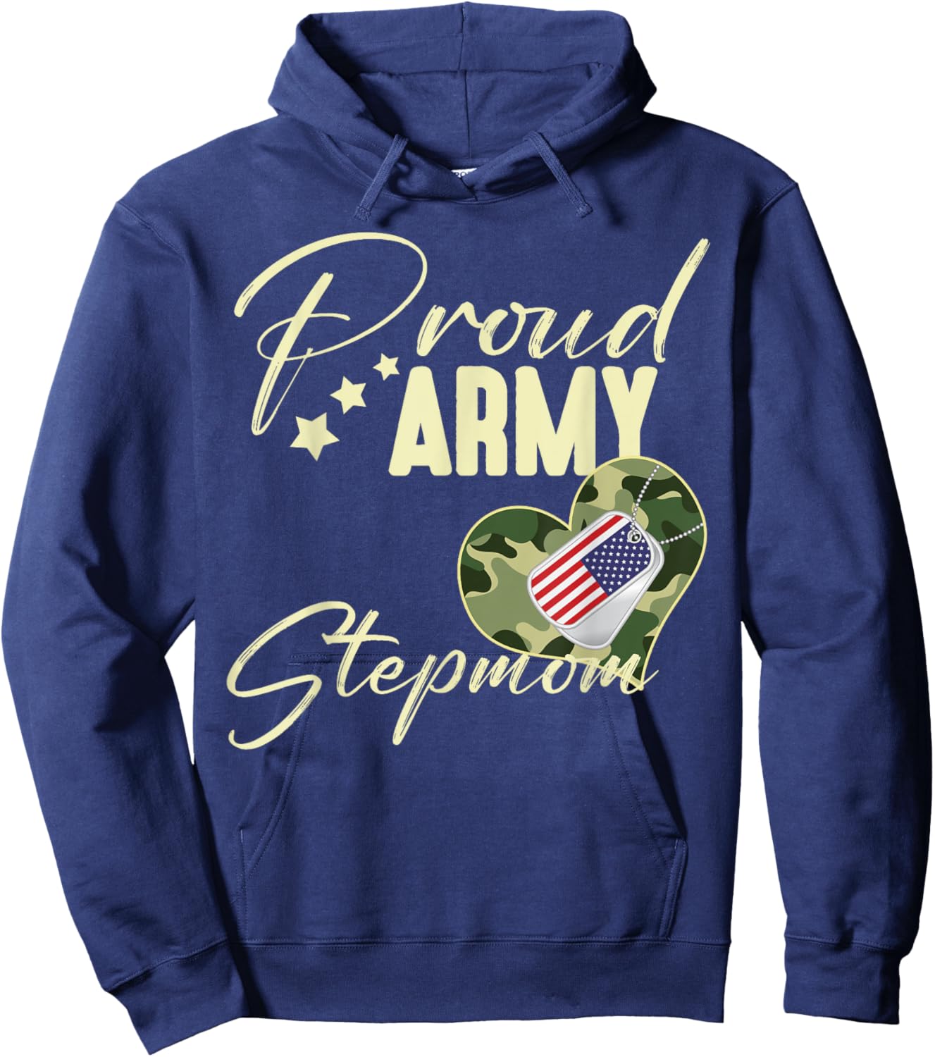 Proud Army STEPMOM Camouflage Dog Tag USA American Flag Women Hoodie - Hoodie | Navy
