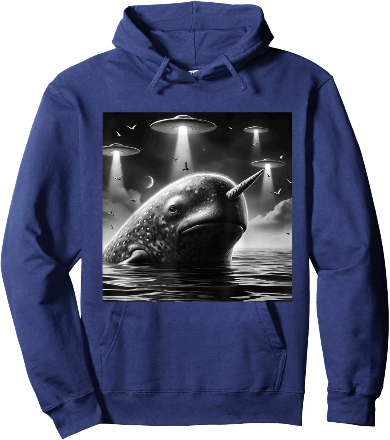 Narwhal Funny Graphic Selfie with UFOs Weird Aliens Hoodie - Hoodie | Navy