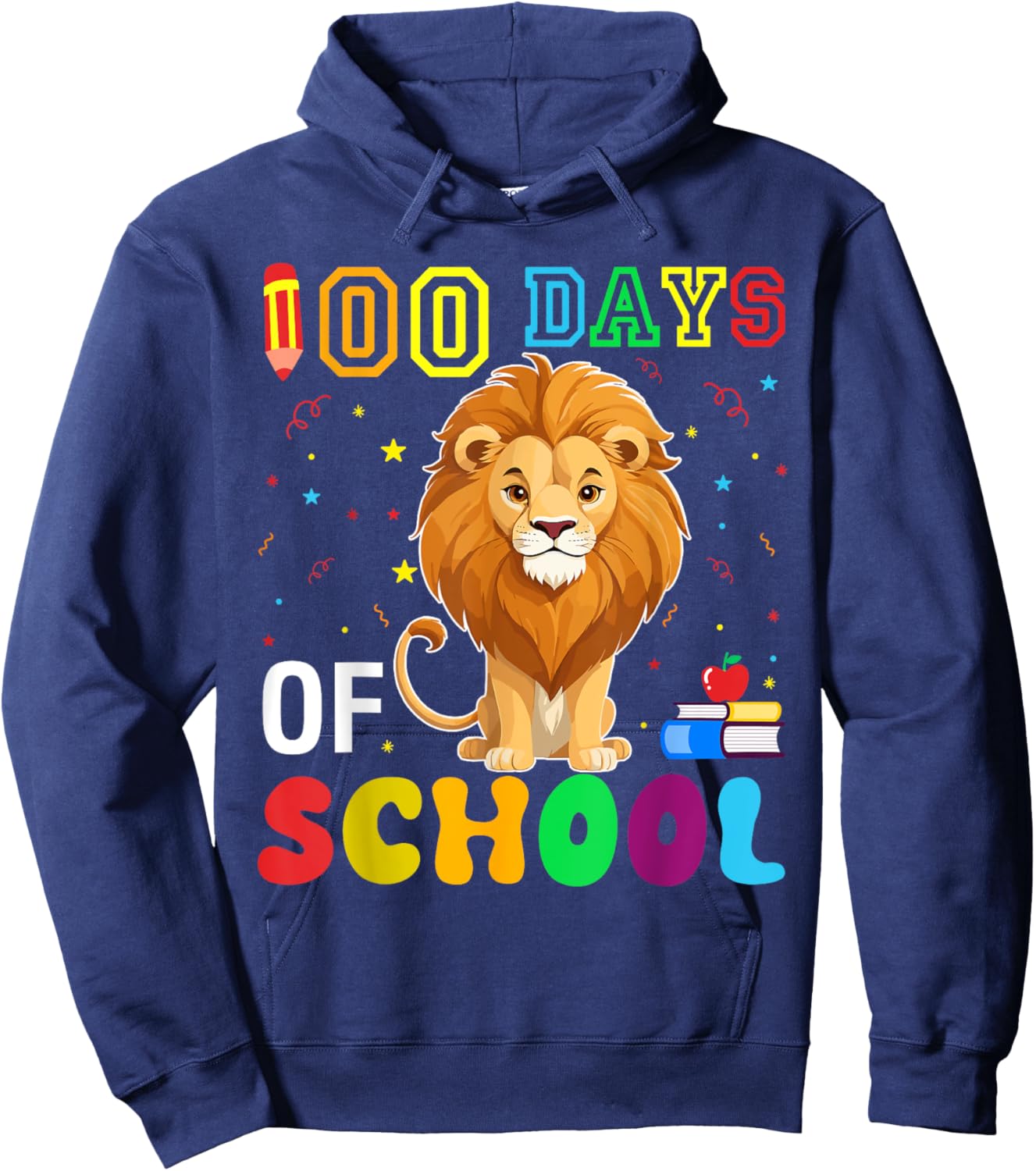 Funny Lion Lover Boys Girls 100 Days of School Hoodie - Hoodie | Navy