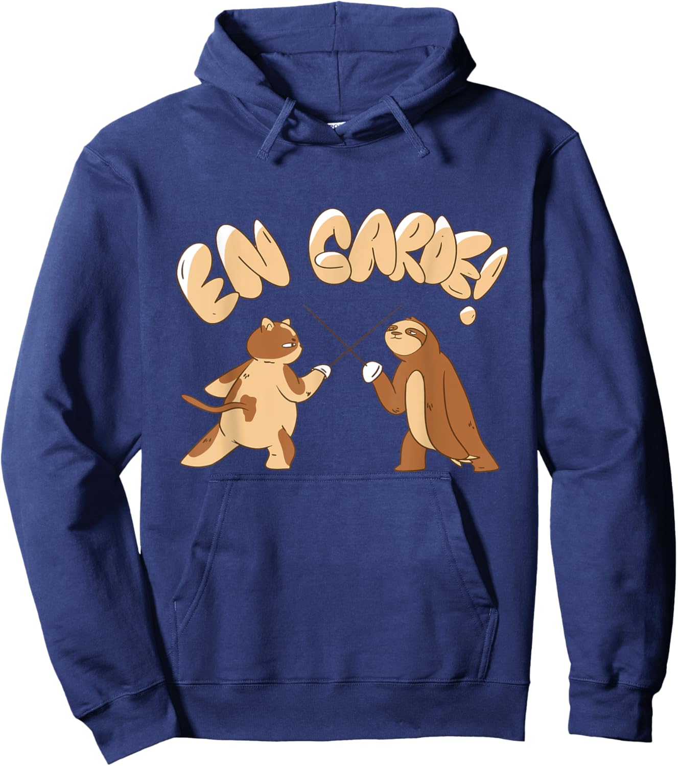 Funny Fencing En Garde Sloth Cat Epee Sabre Sword Fencer Women Girls Kids Hoodie - Hoodie | Navy