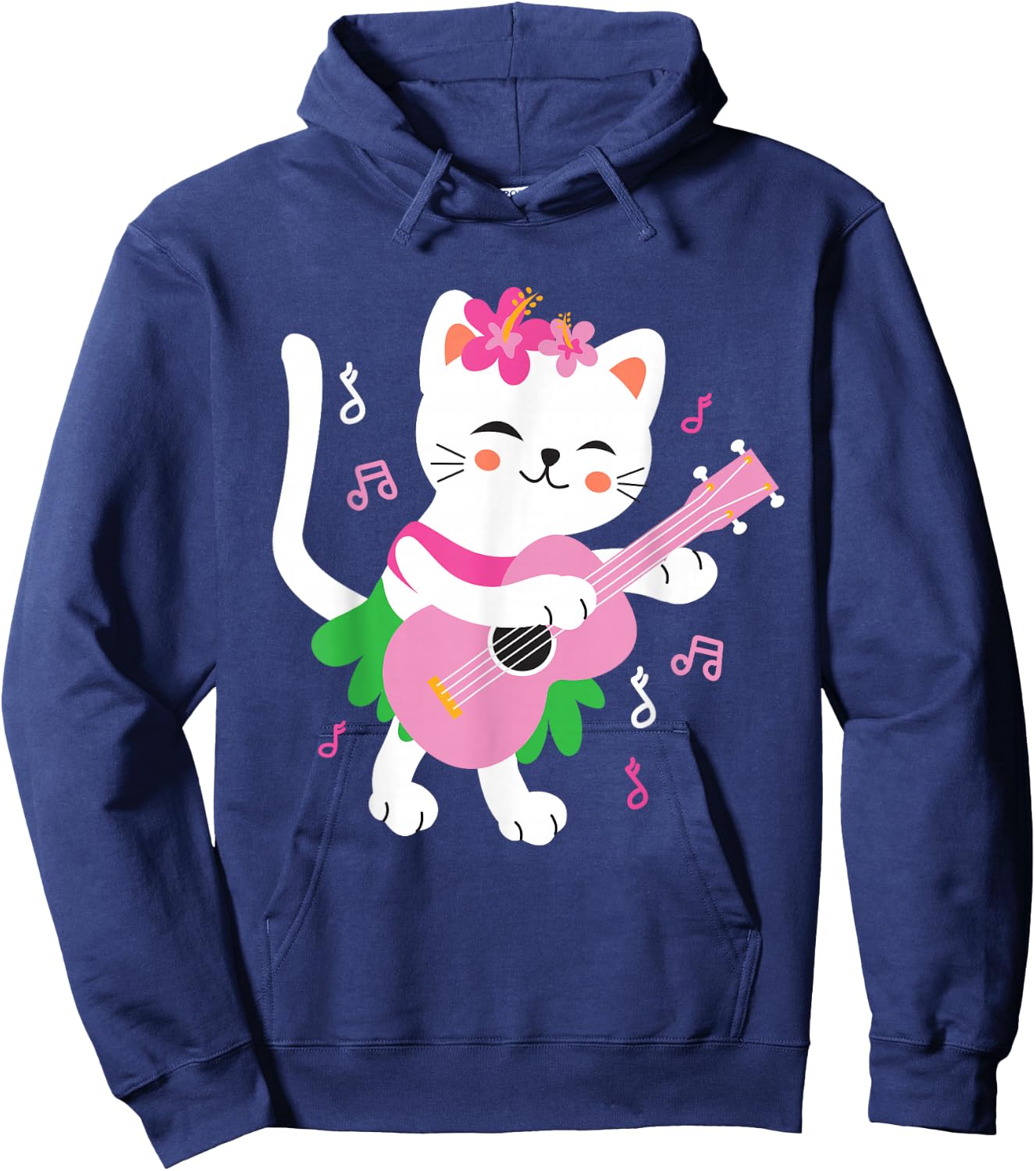 Kids Cat Playing Ukulele Player Hawaiian Musician Hoodie - Hoodie | Navy