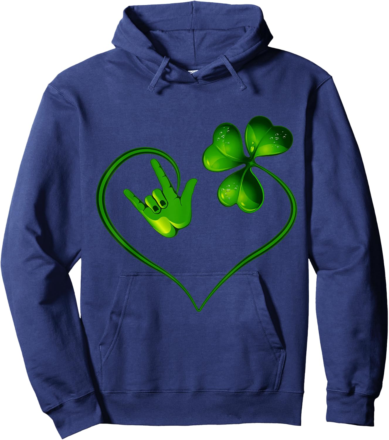 St Patricks Day I Love You ASL Sign Language Green Shamrock Hoodie - Hoodie | Navy