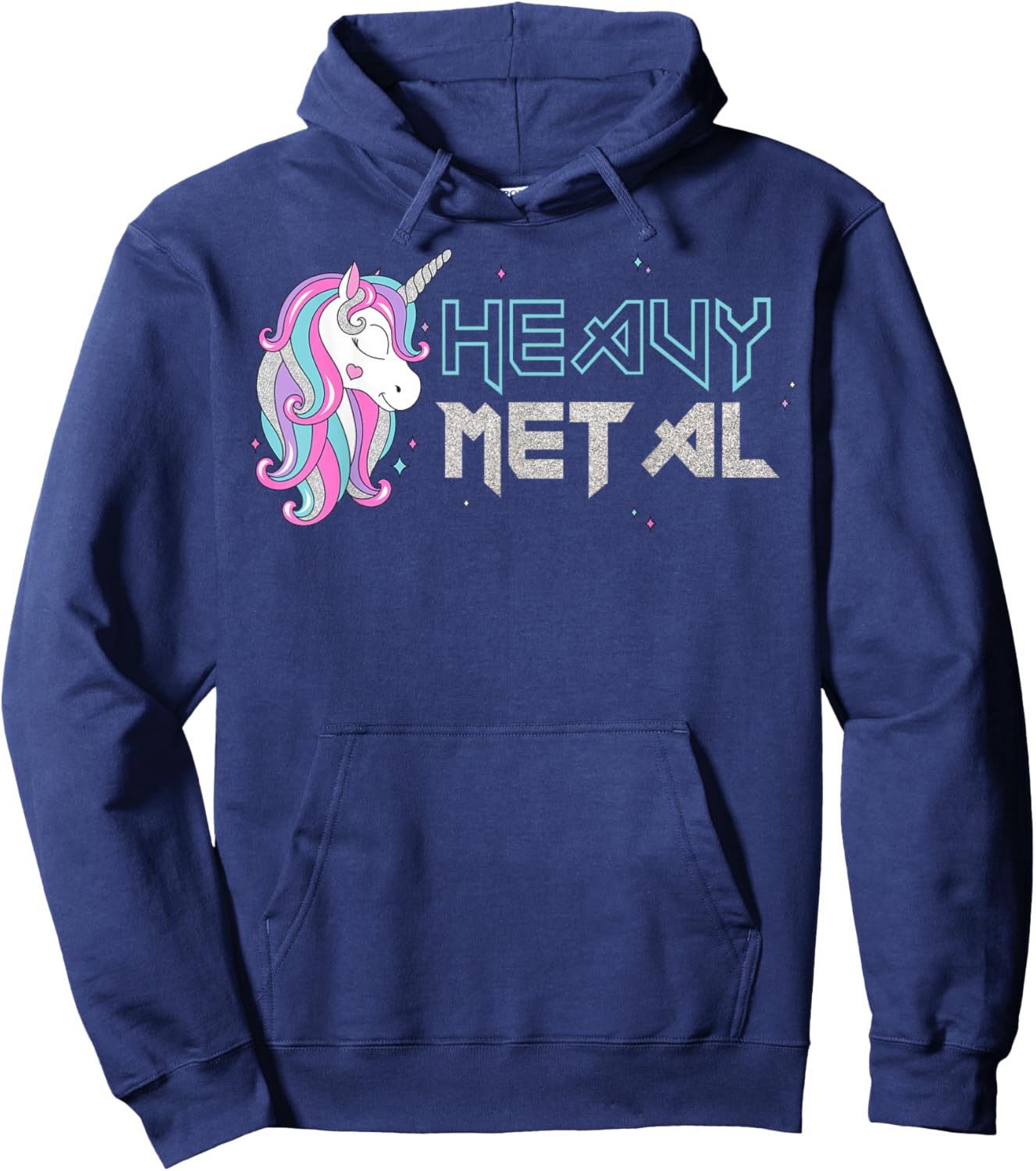 Funny Unicorn Shirt, Ironic Cool Unicorn Heavy Metal Music Hoodie - Hoodie | Navy