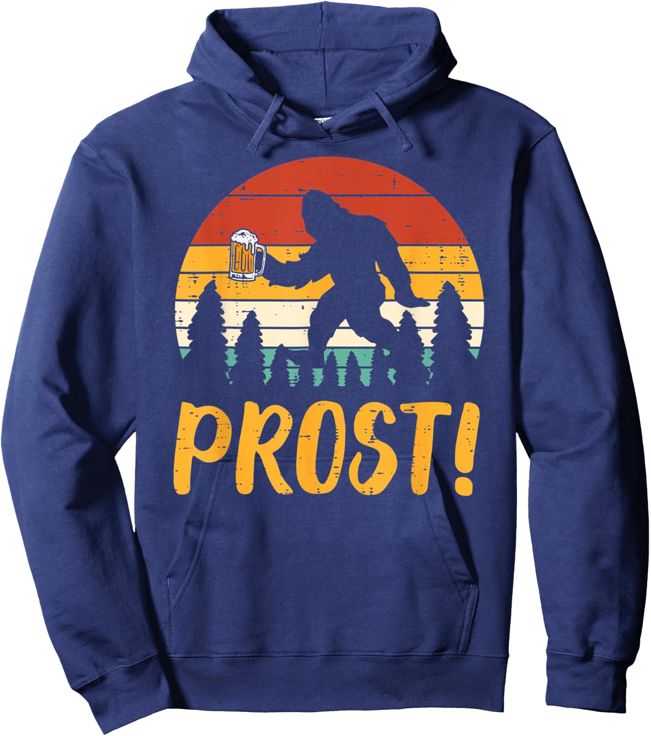 Bigfoot Sasquatch Prost Retro Bavarian Oktoberfest Men Women Hoodie - Hoodie | Navy