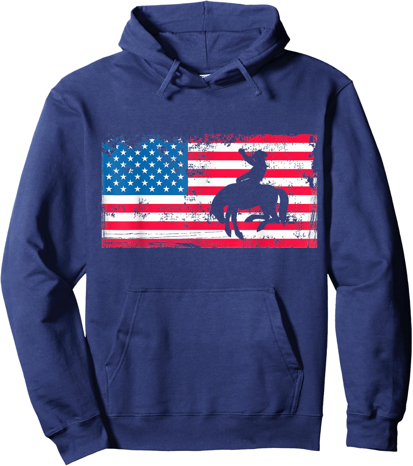 Retro American Flag Rodeo Bronc Horse Riding Cowboy Cowgirl Hoodie - Hoodie | Navy