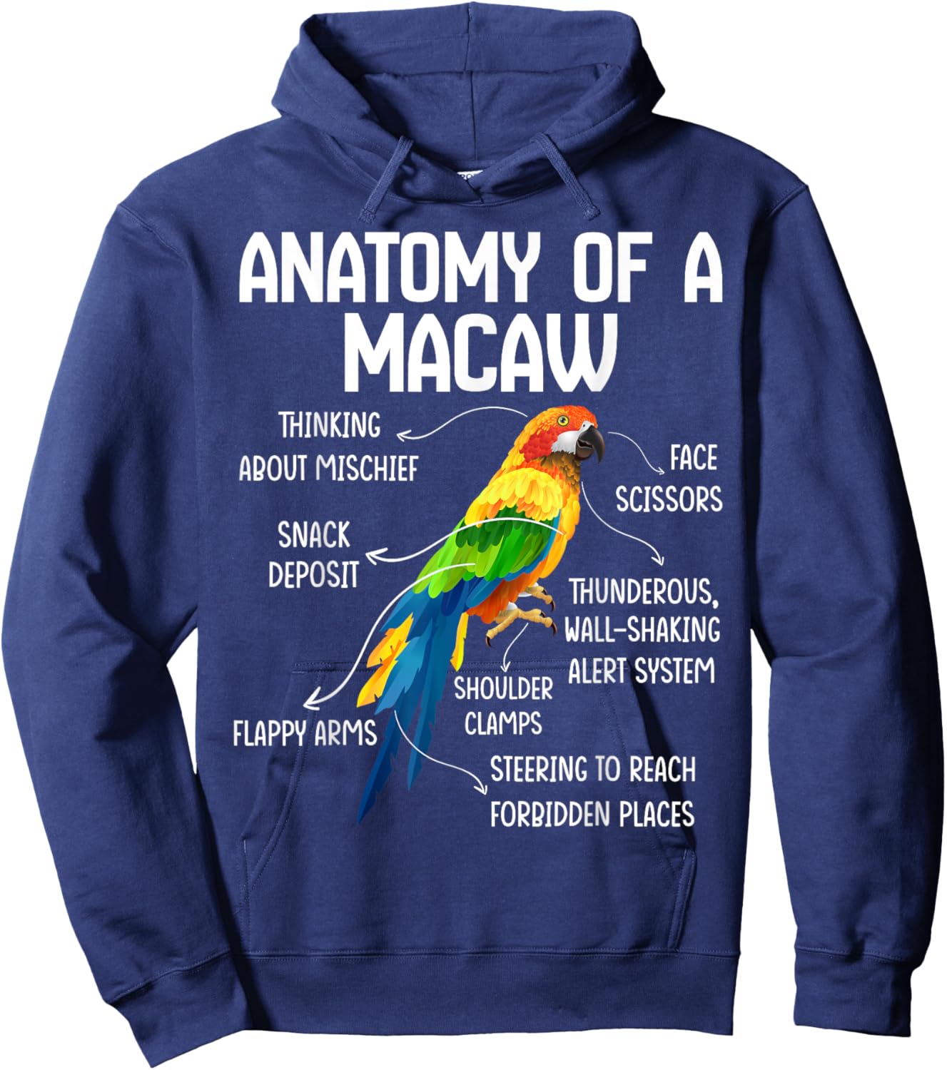 Anatomy of a Macaw Macaw Blue Yellow Hybrid Macaw Bird Hoodie - Hoodie | Navy