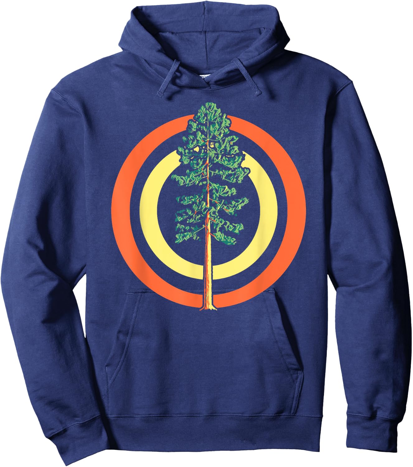 Retro Sun Minimalist Ponderosa Pine Tree Vintage Graphic Hoodie - Hoodie | Navy