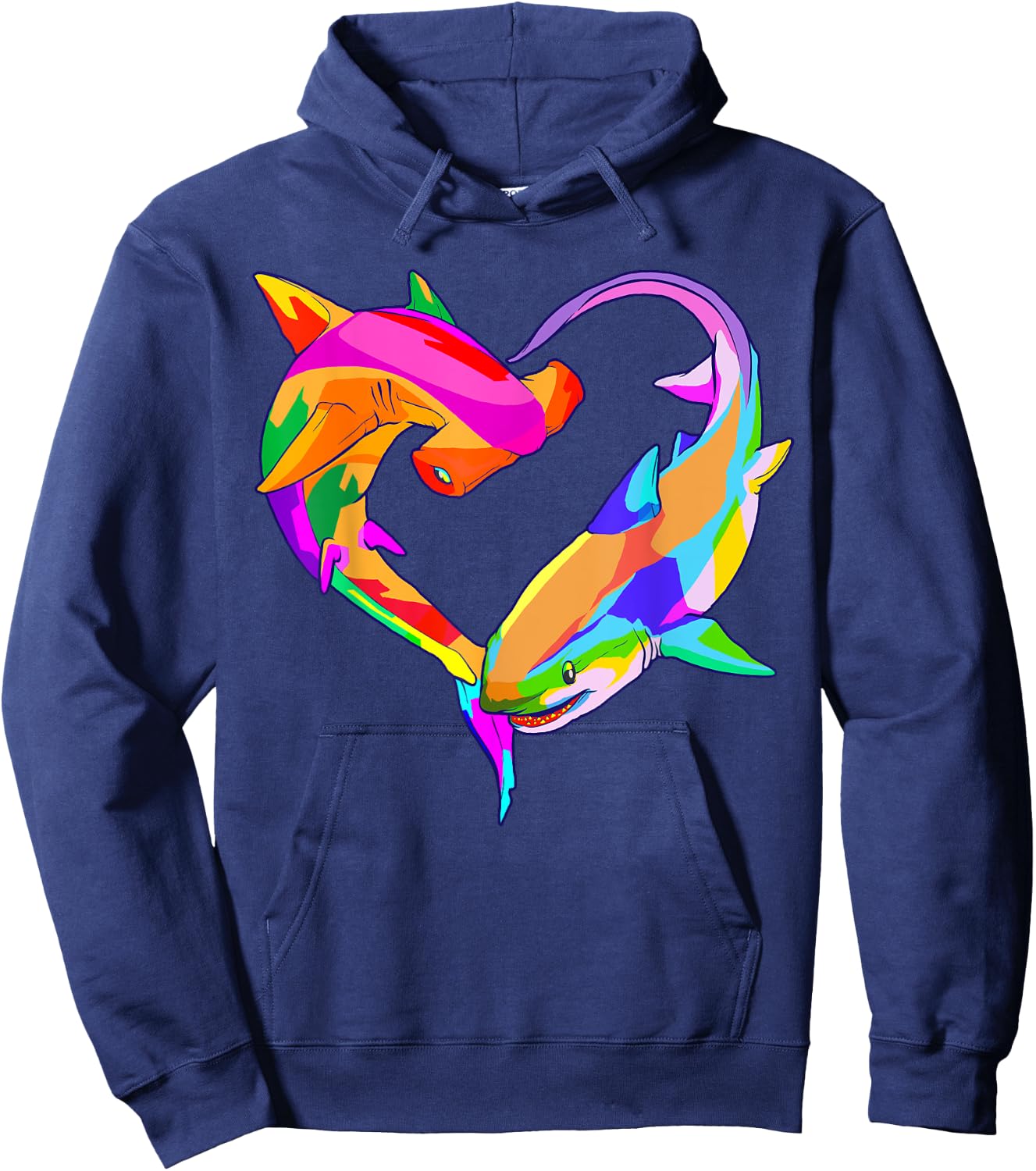 Love Heart Shark Valentine's Day I Love Sharks Colorful Hoodie - Hoodie | Navy
