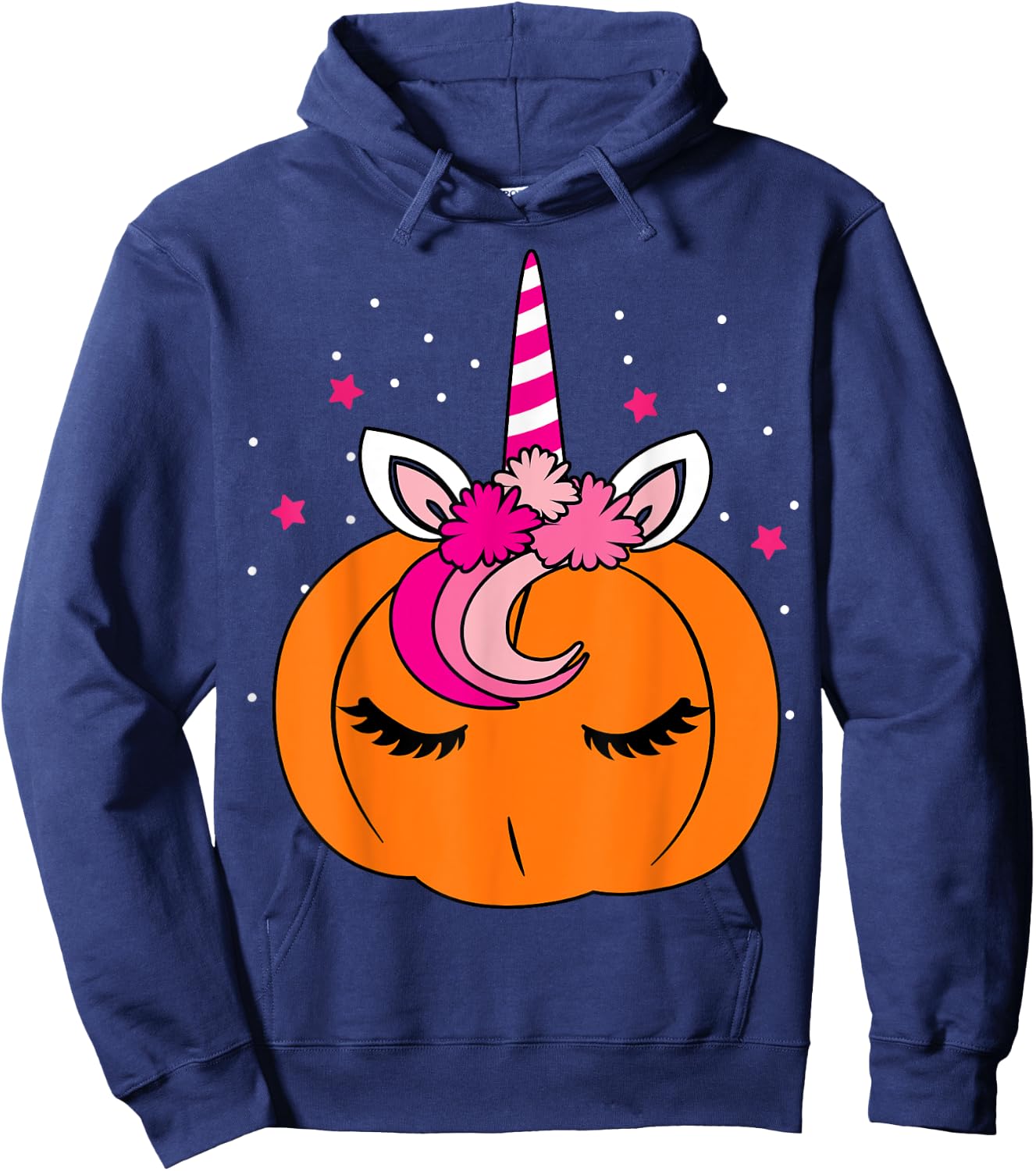 Cute Pumpkin Unicorn Face Costume Easy Halloween Gifts Hoodie - Hoodie | Navy