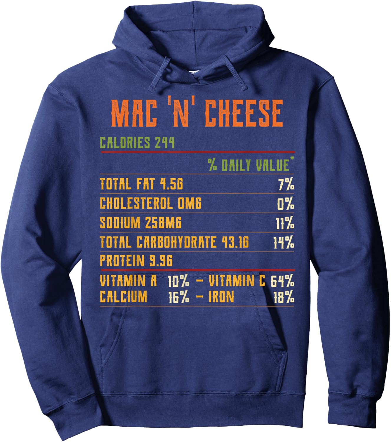 Mac and Cheese Nutrition Facts Thanksgiving 2021 Retro Food Hoodie - Hoodie | Navy