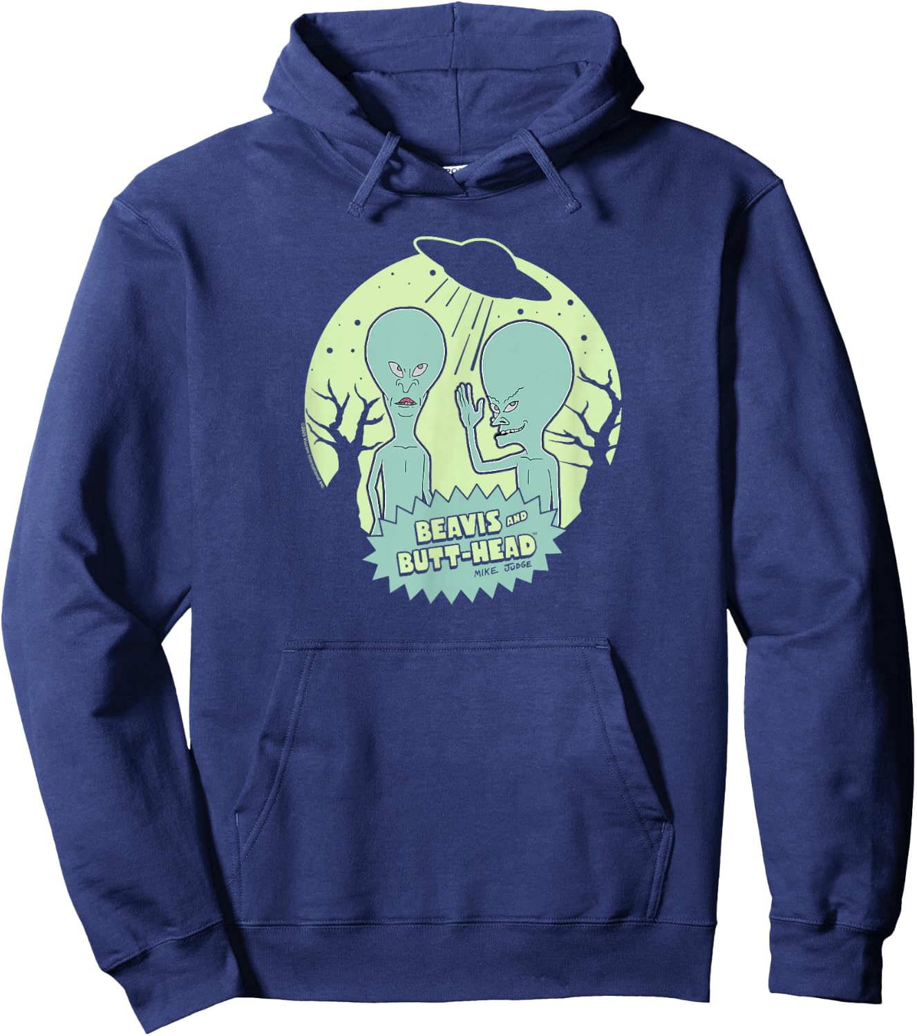 Beavis and Butt-Head Aliens with UFO Retro Funny Cartoon Hoodie - Hoodie | Navy