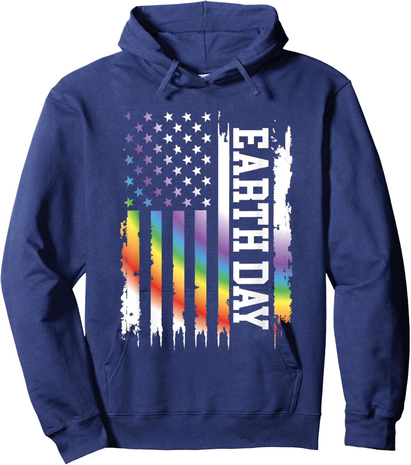 Earth Day United States Distressed Rainbow w US Flag Hoodie - Hoodie | Navy