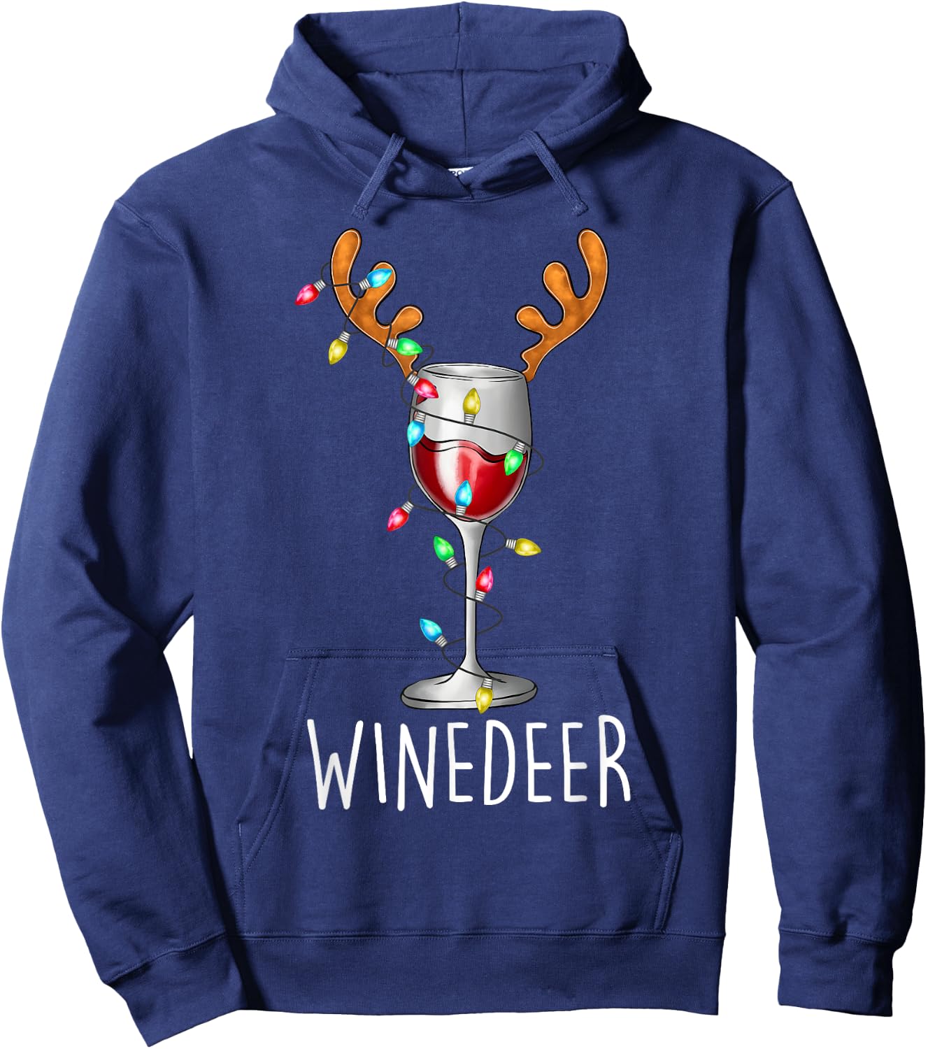 Winedeer Reinbeer Santa Hat Reindeer Couple Xmas Matching Hoodie - Hoodie | Navy