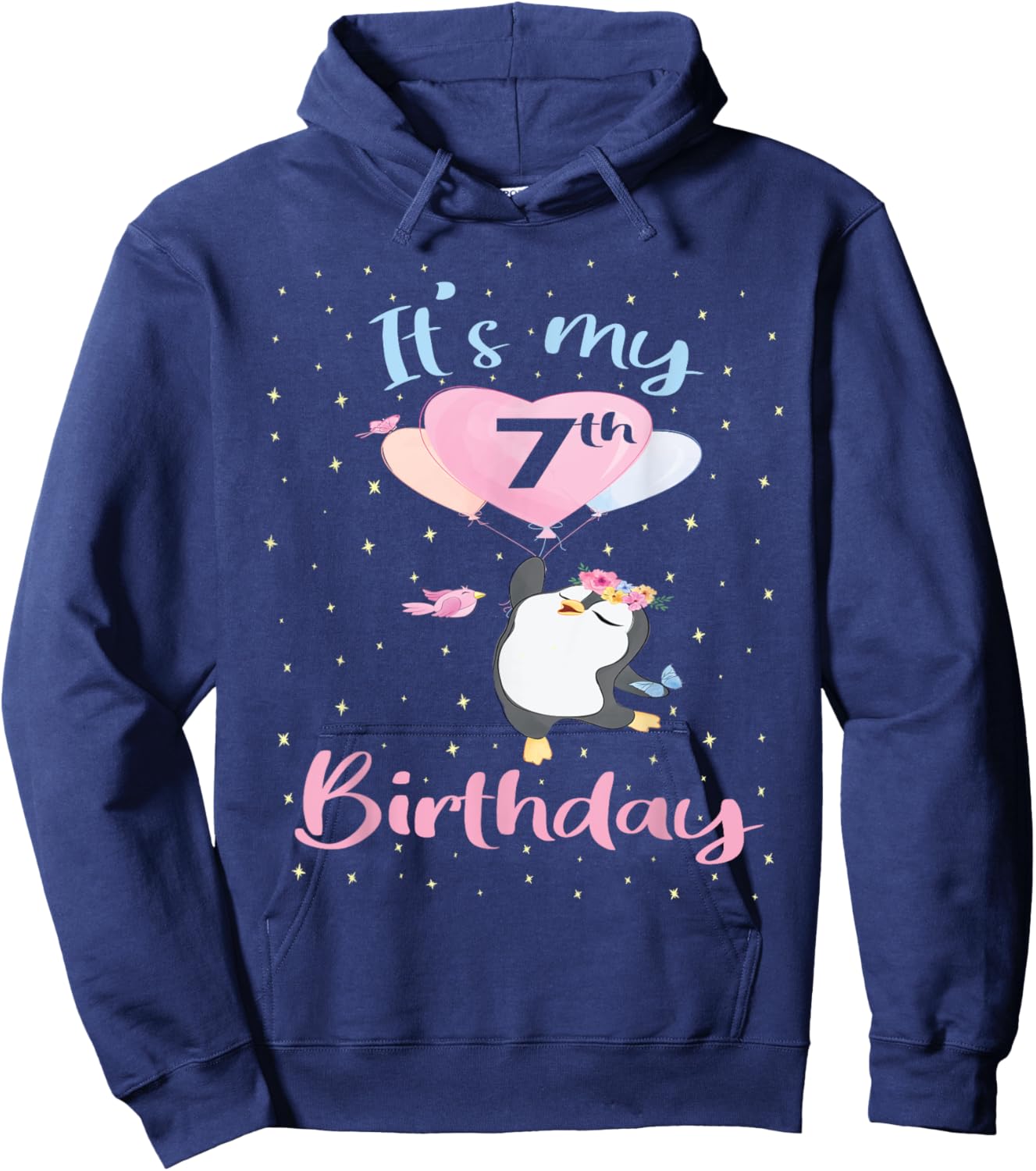It's My 7th Birthday Penguin Girl 7 Years Old B-day Hoodie - Hoodie | Navy