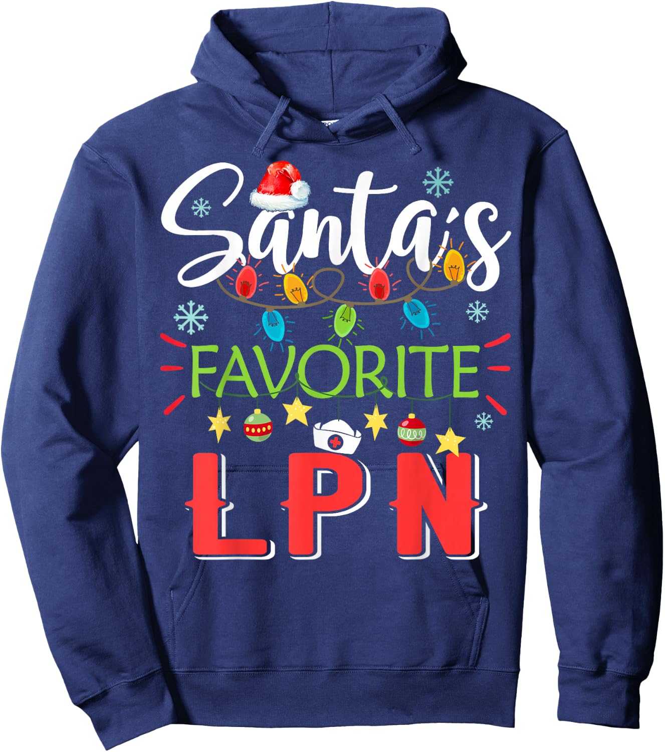 Santa's Favorite LPN Nurse Xmas Light Santa Hat Christmas Hoodie - Hoodie | Navy