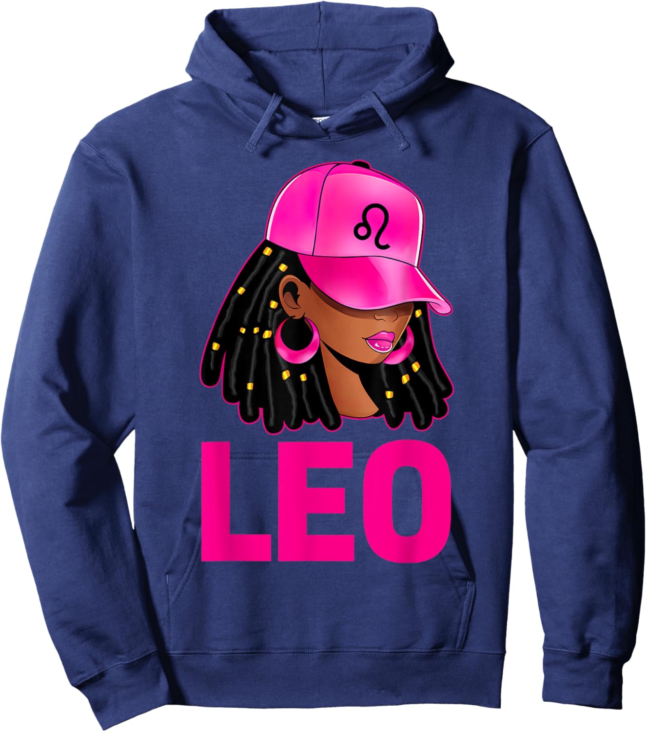 Leo Queen Loc'd Hair Black Woman Cap Zodiac Sign Hoodie - Hoodie | Navy