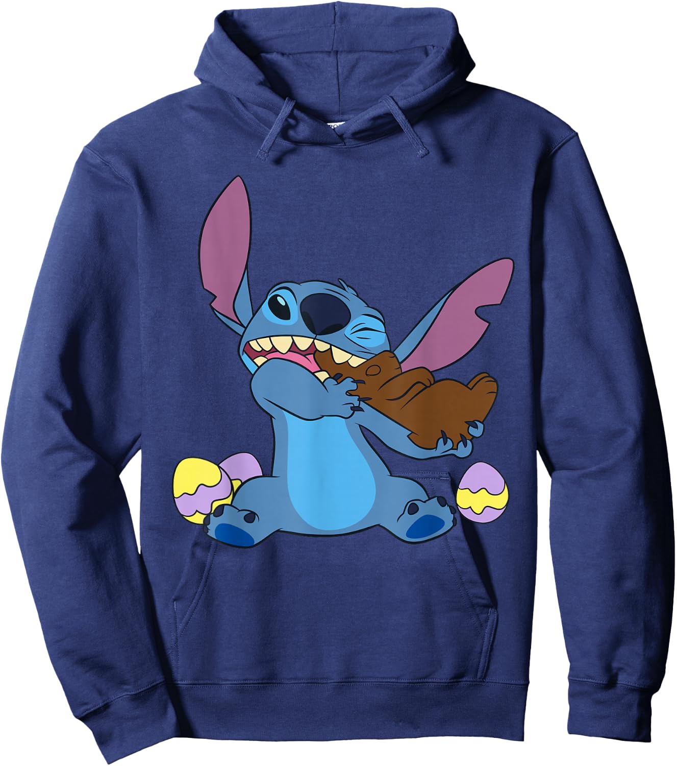 Disney Stitch Eats Chocolate Bunny with Easter Eggs Funny Hoodie - Hoodie | Navy