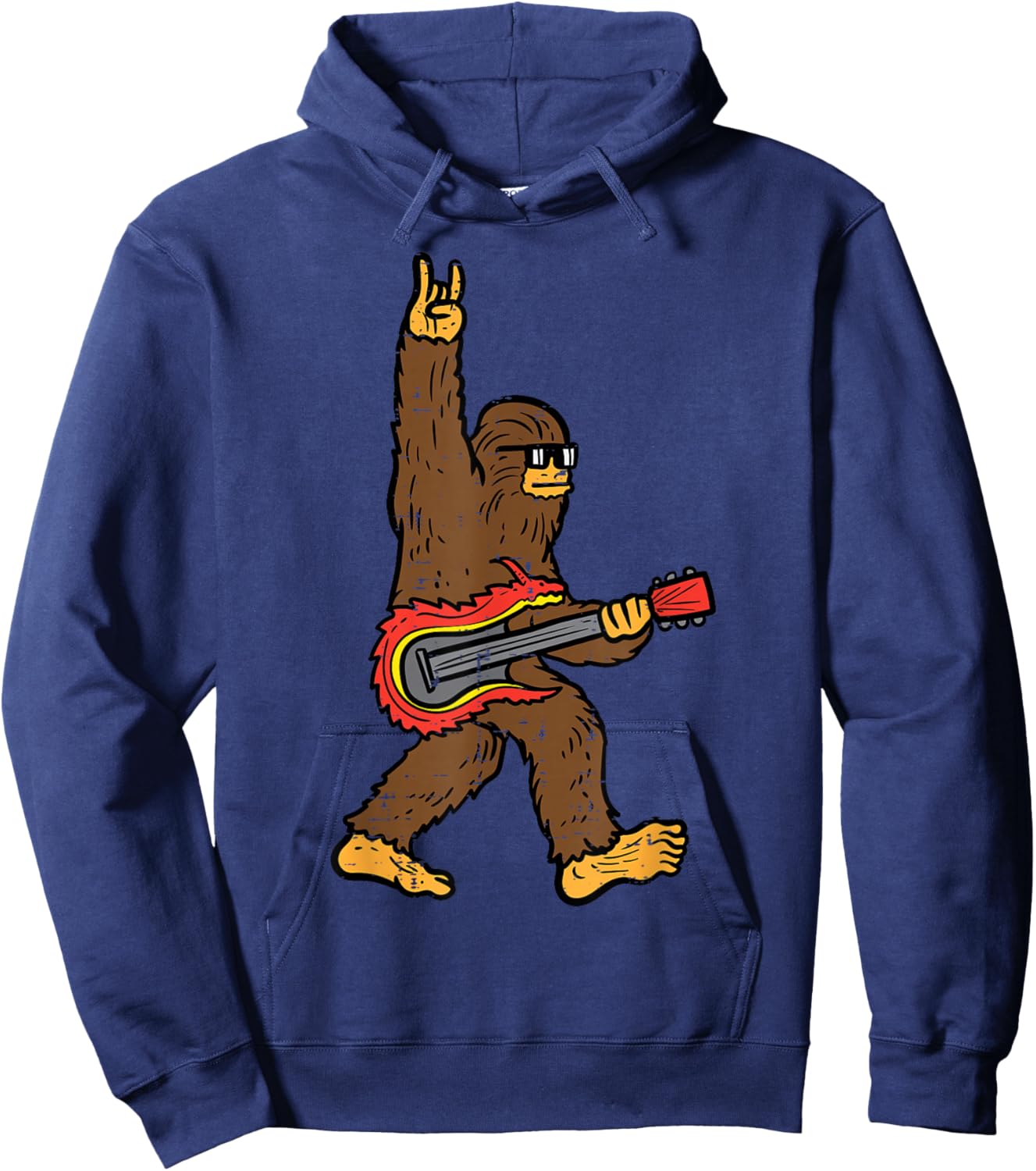 Rocker Bigfoot Sasquatch Guitar Rocknroll Rock Boys Kids Men Hoodie - Hoodie | Navy