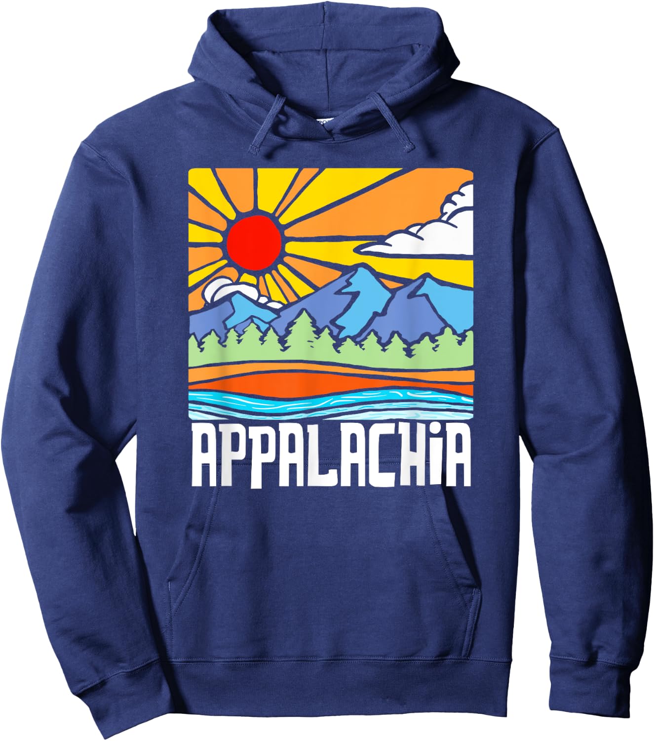 Appalachia Artistic Nature & Mountains Vintage Graphic Hoodie - Hoodie | Navy