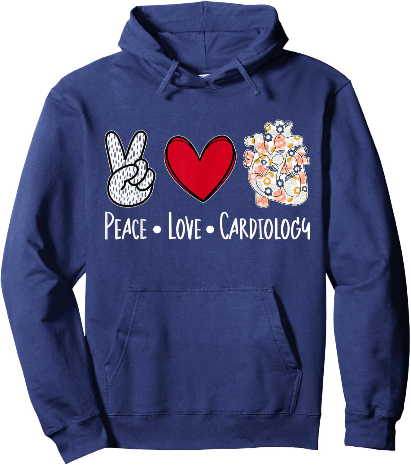 Peace Love Cardiology Cardiac Nurse Cardiologist Hoodie - Hoodie | Navy