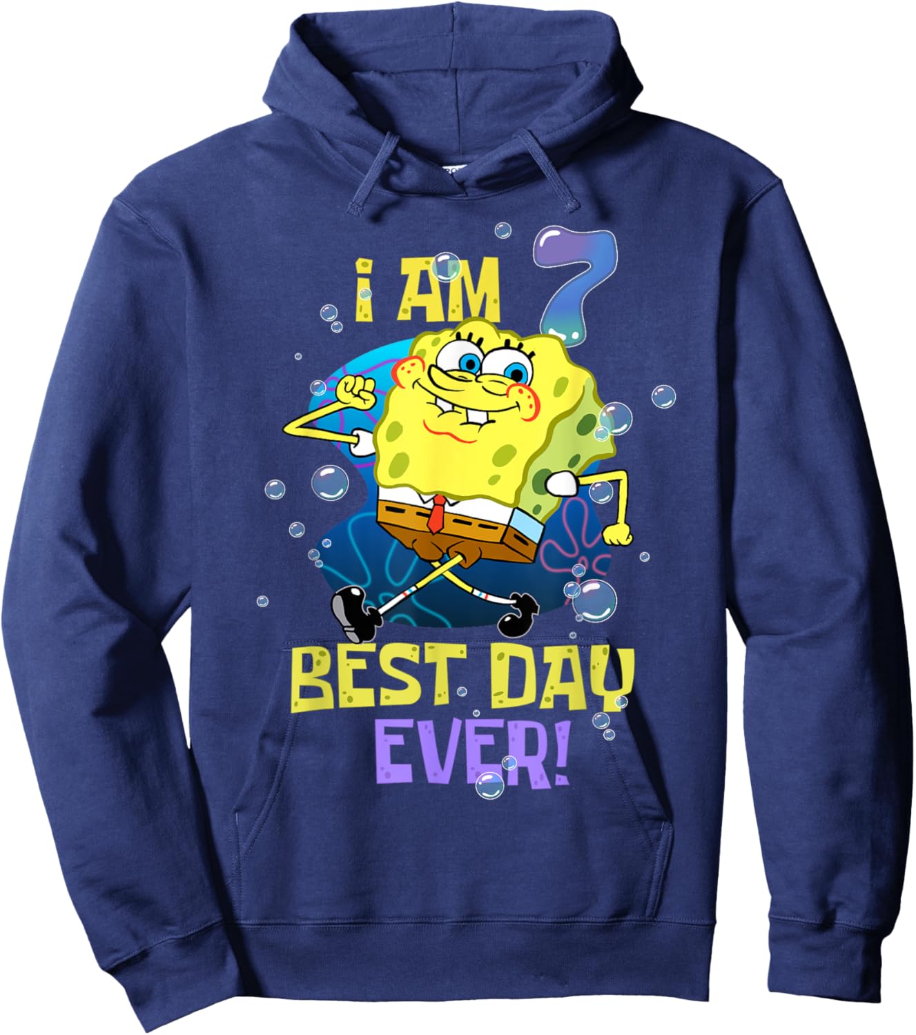 Mademark x SpongeBob SquarePants - Spongebob I Am 7 Best Day Ever 7th Birthday Kids Spongebob Hoodie - Hoodie | Navy