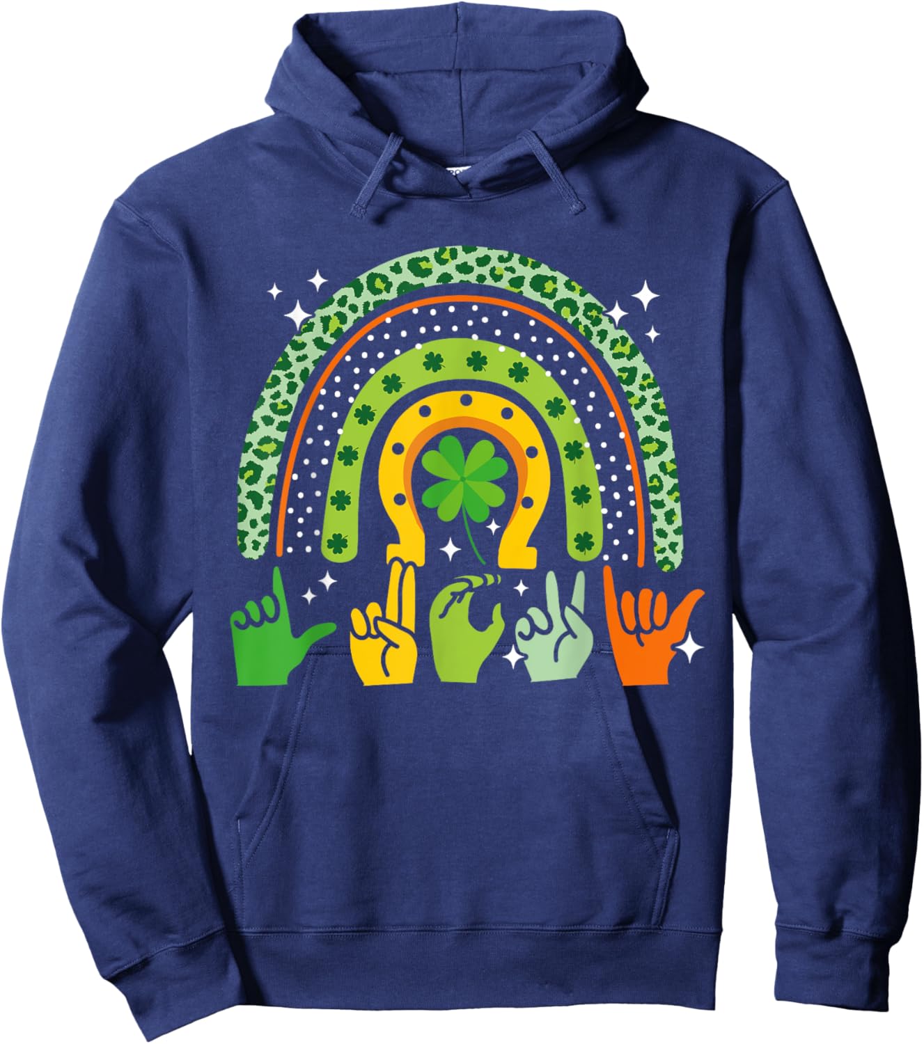 Lucky Sign Language Deaf St Patrick's Day Irish ASL Rainbow Hoodie - Hoodie | Navy