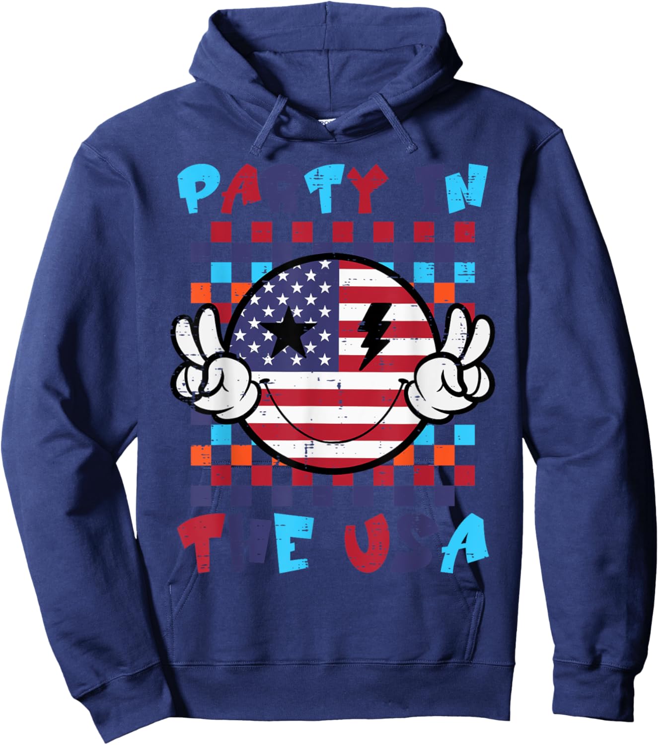 4th July Smile Peace Party USA Retro Patriot Men Women Kids Hoodie - Hoodie | Navy