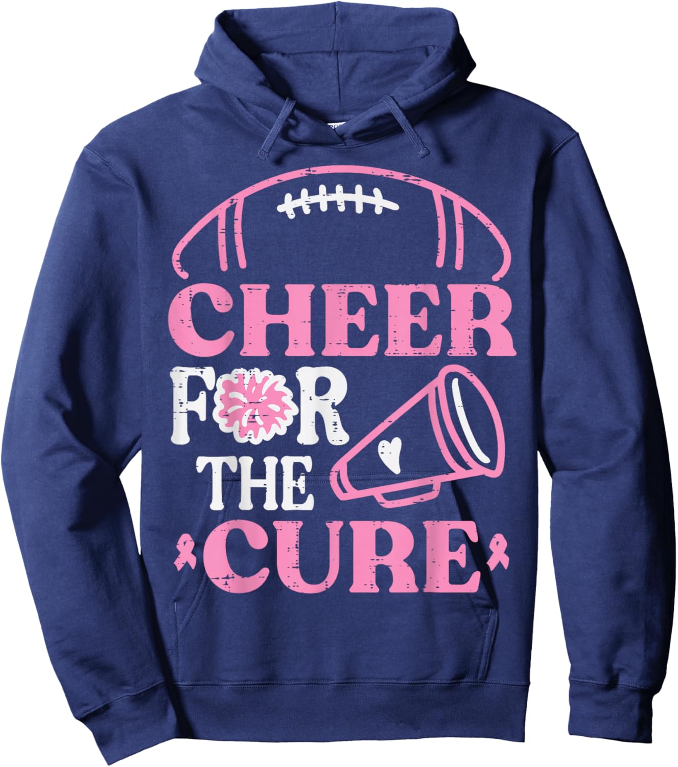 Breast Cancer Football Cheer For Cure Aware Women Kids Men Hoodie - Hoodie | Navy