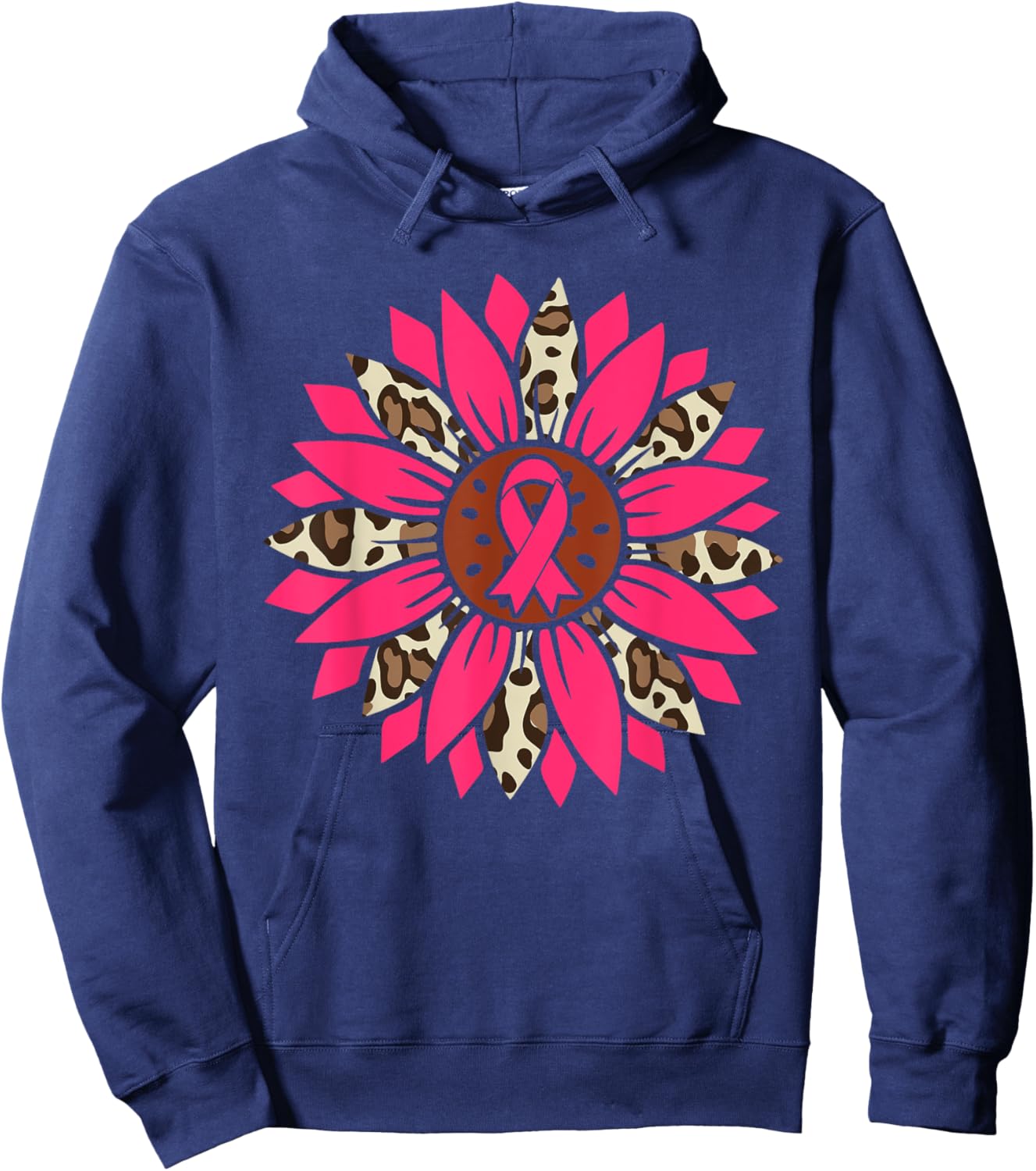 Sunflower Pink Breast Cancer Awareness Women Warrior Hoodie - Hoodie | Navy