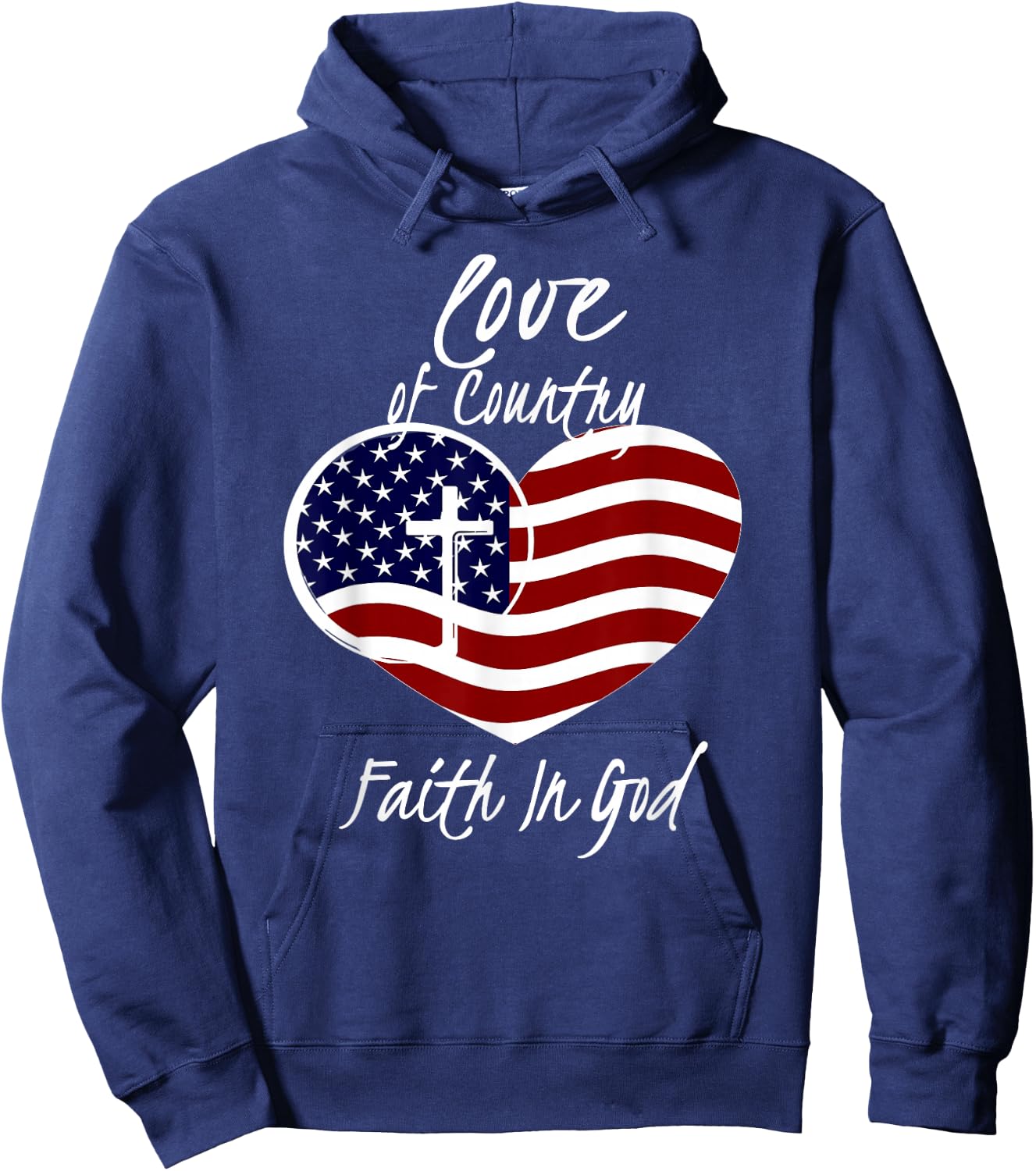 Patriotic Christian Faith in God Heart Cross American Flag Small Hoodie - Hoodie | Navy