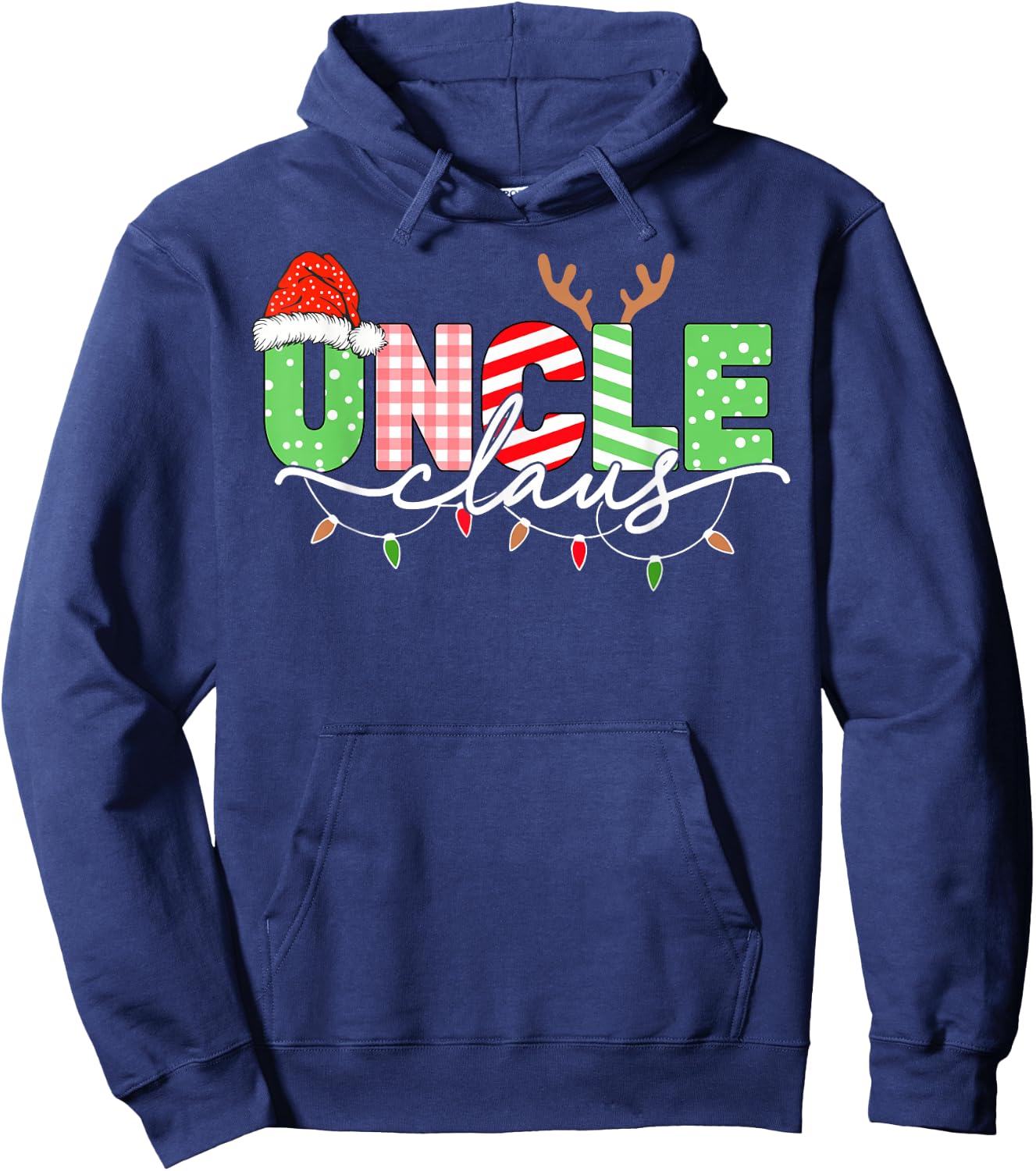 Uncle Claus Christmas Lights Santa Hat Family Matching Hoodie - Hoodie | Navy