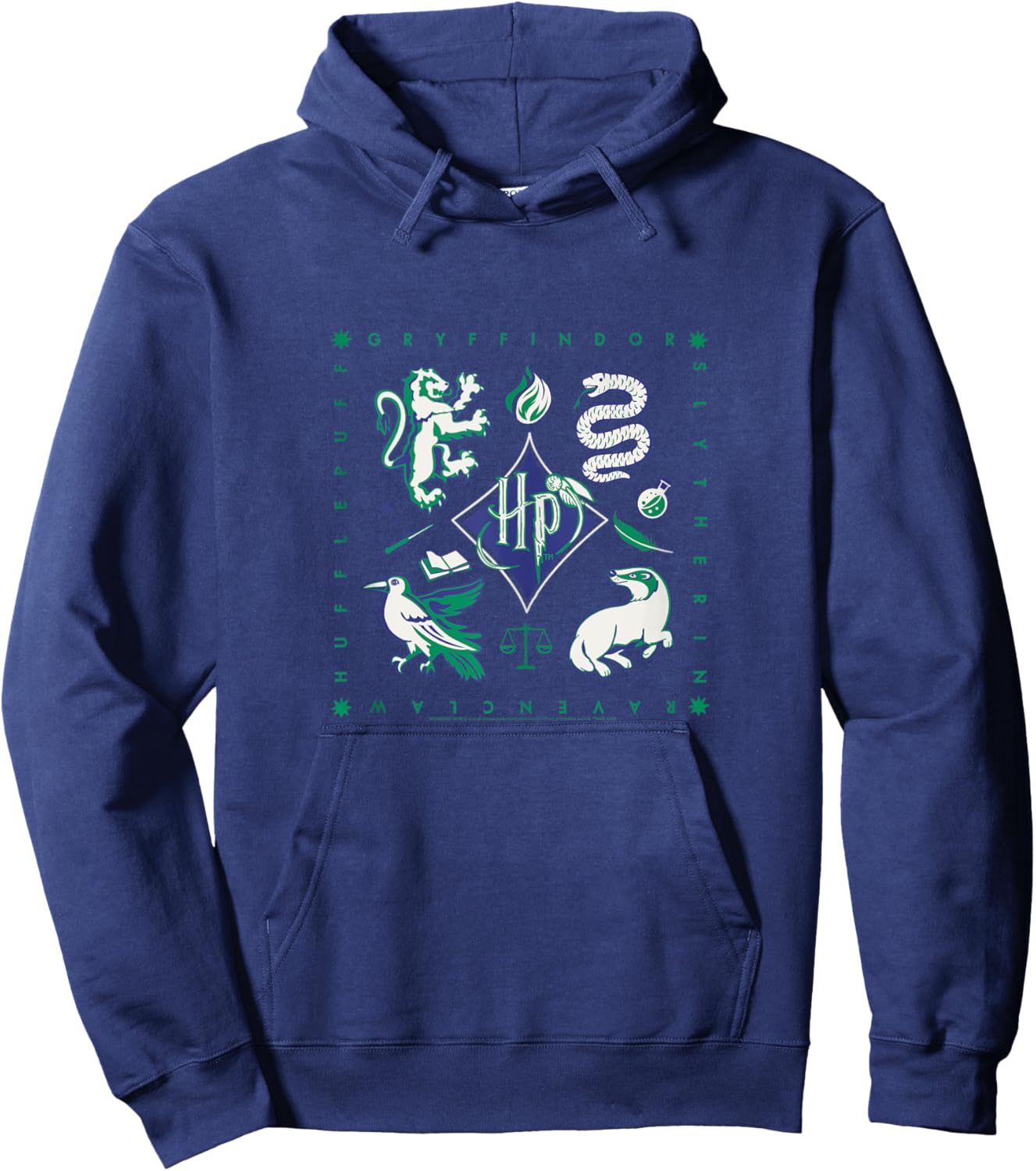 Amazon Essentials Harry Potter Hogwarts Houses Square Hoodie - Hoodie | Navy