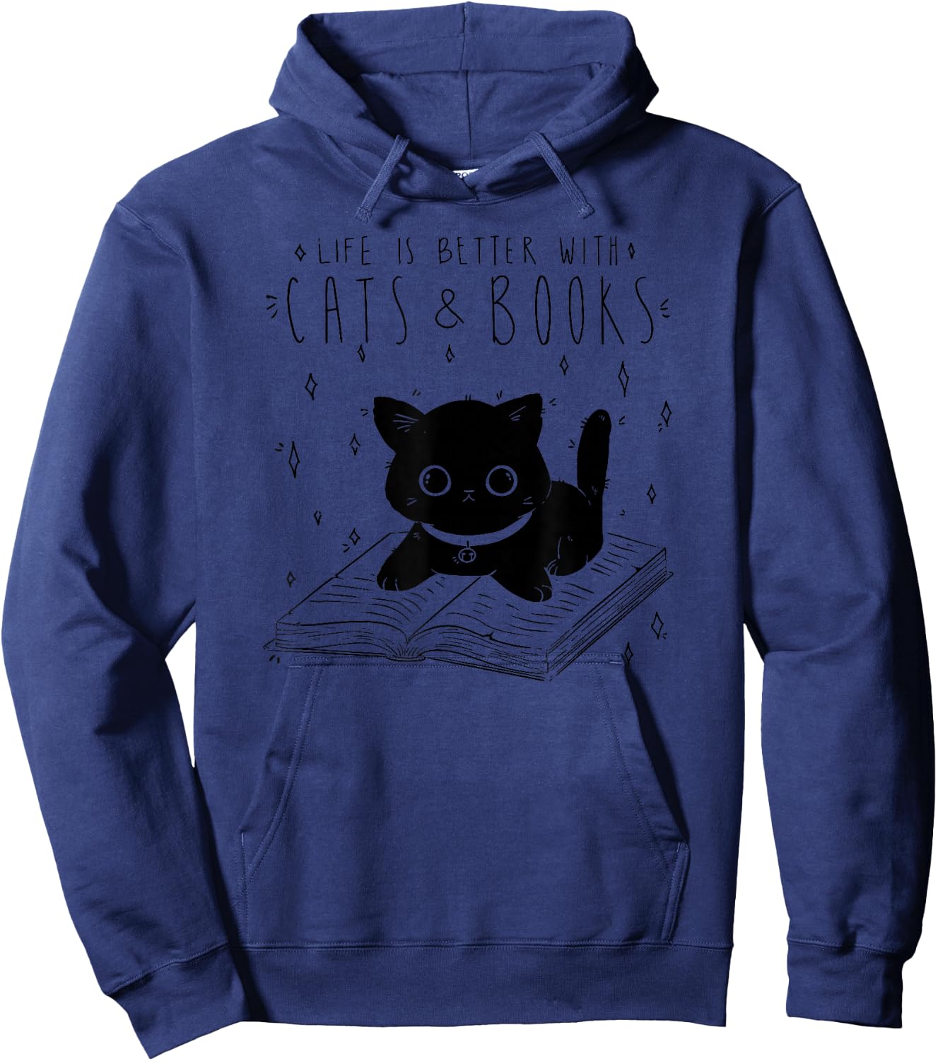 Life is Better with Cats & Books Lover Book Nerd Librarian Hoodie - Hoodie | Navy