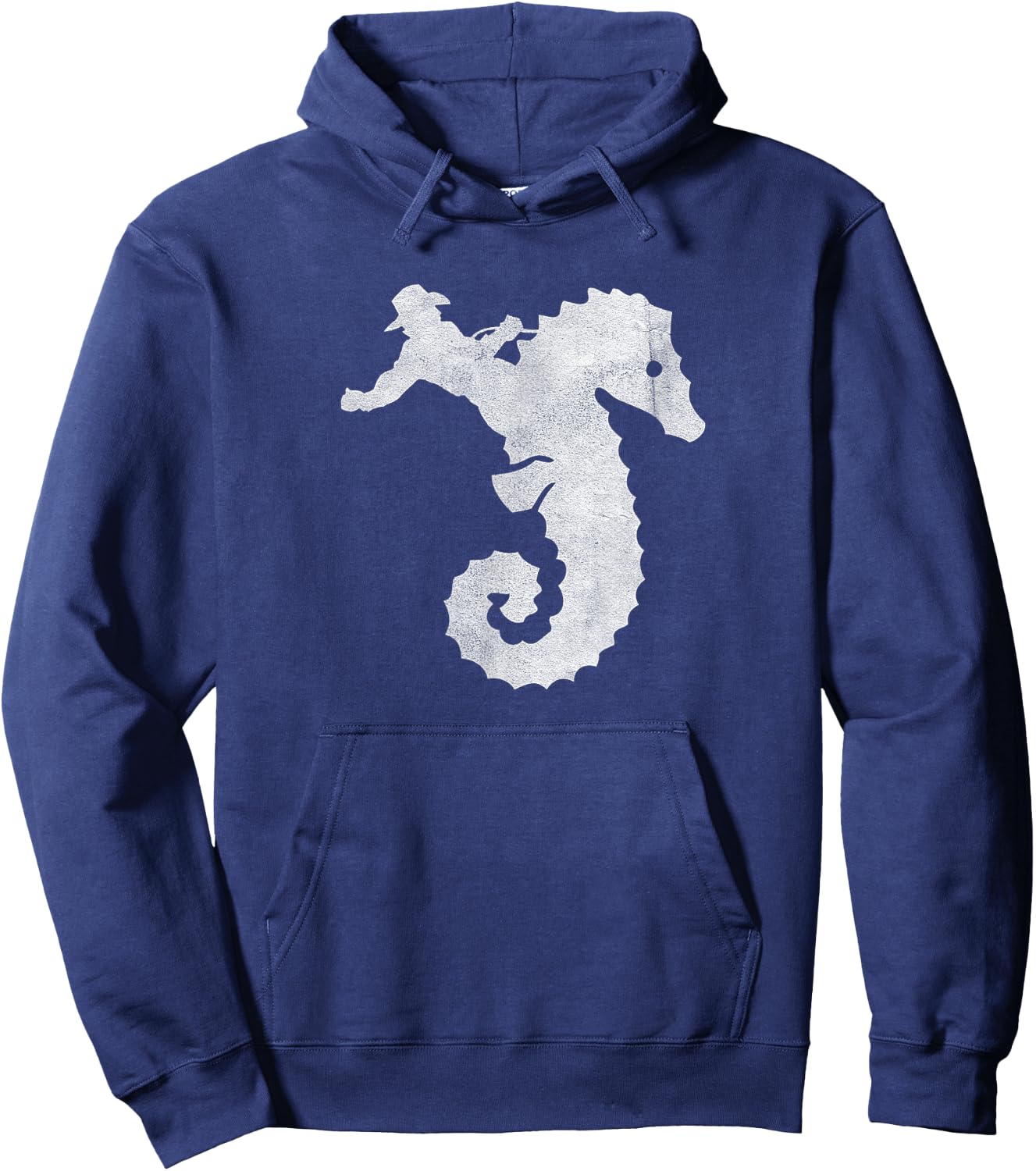 Cowboy Riding an Ocean Sea Horse Distressed Hoodie - Hoodie | Navy