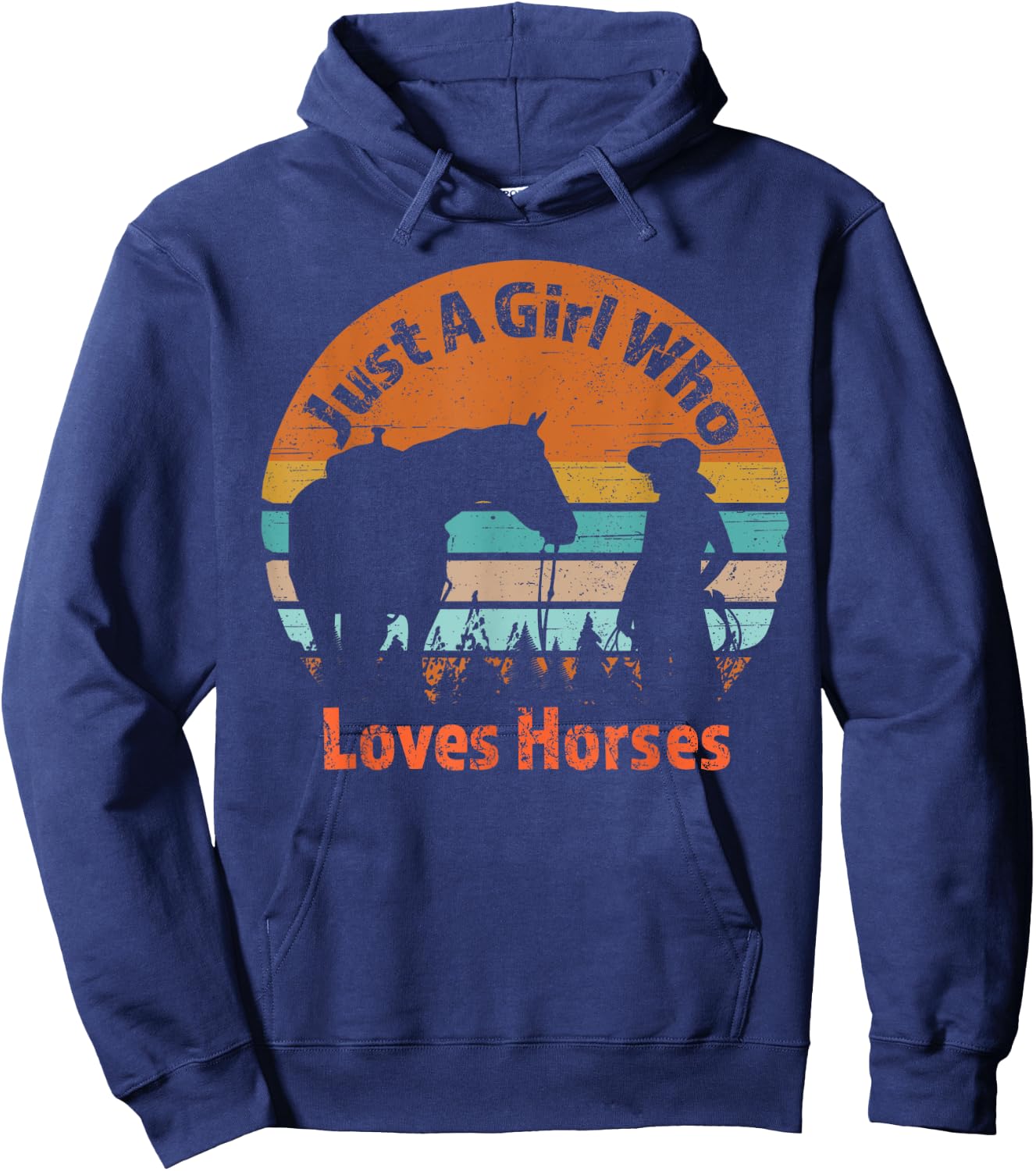 Just A Girl Who Loves Her Horse Retro Sunset Silhouette Gift Hoodie - Hoodie | Navy