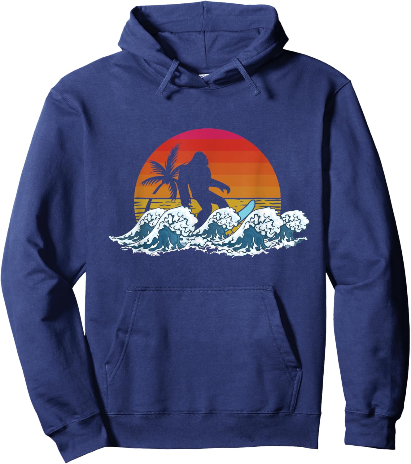 Retro Yeti Sasquatch Bigfoot Surfer | Surfing Summer Hoodie - Hoodie | Navy