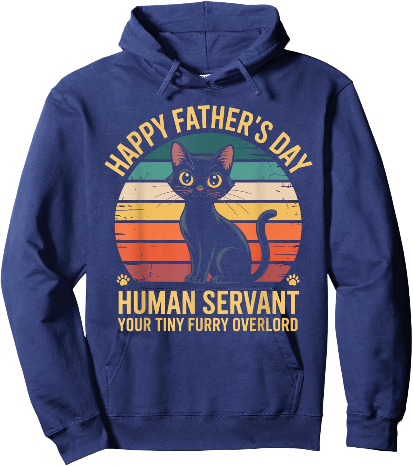 Funny Cat Dad Human Servant Retro Father's Day Hoodie - Hoodie | Navy