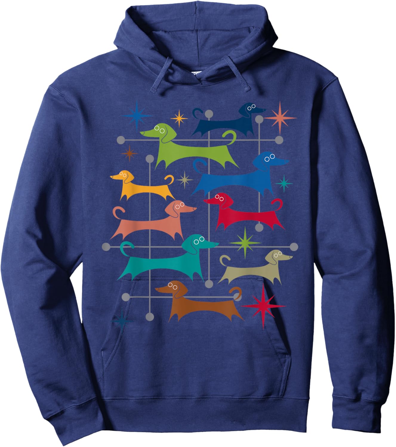 Vintage Retro Mid-Century Modern Style Dachshunds Dogs Hoodie - Hoodie | Navy